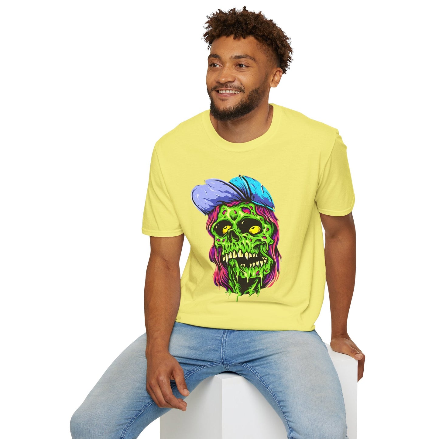 Unisex Skull Tee Shirt With Skeleton Artwork Gildan Softstyle 64000 Ring Spun Cotton