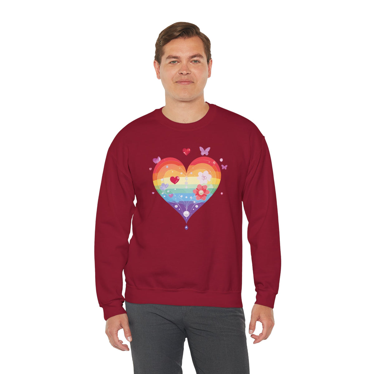 Rainbow Heart Sweatshirt, Floral Heart Sweatshirt, Floral Love Sweatshirt, Valentine's Day Sweatshirt, Rainbow Heart Floral Sweatshirt 115