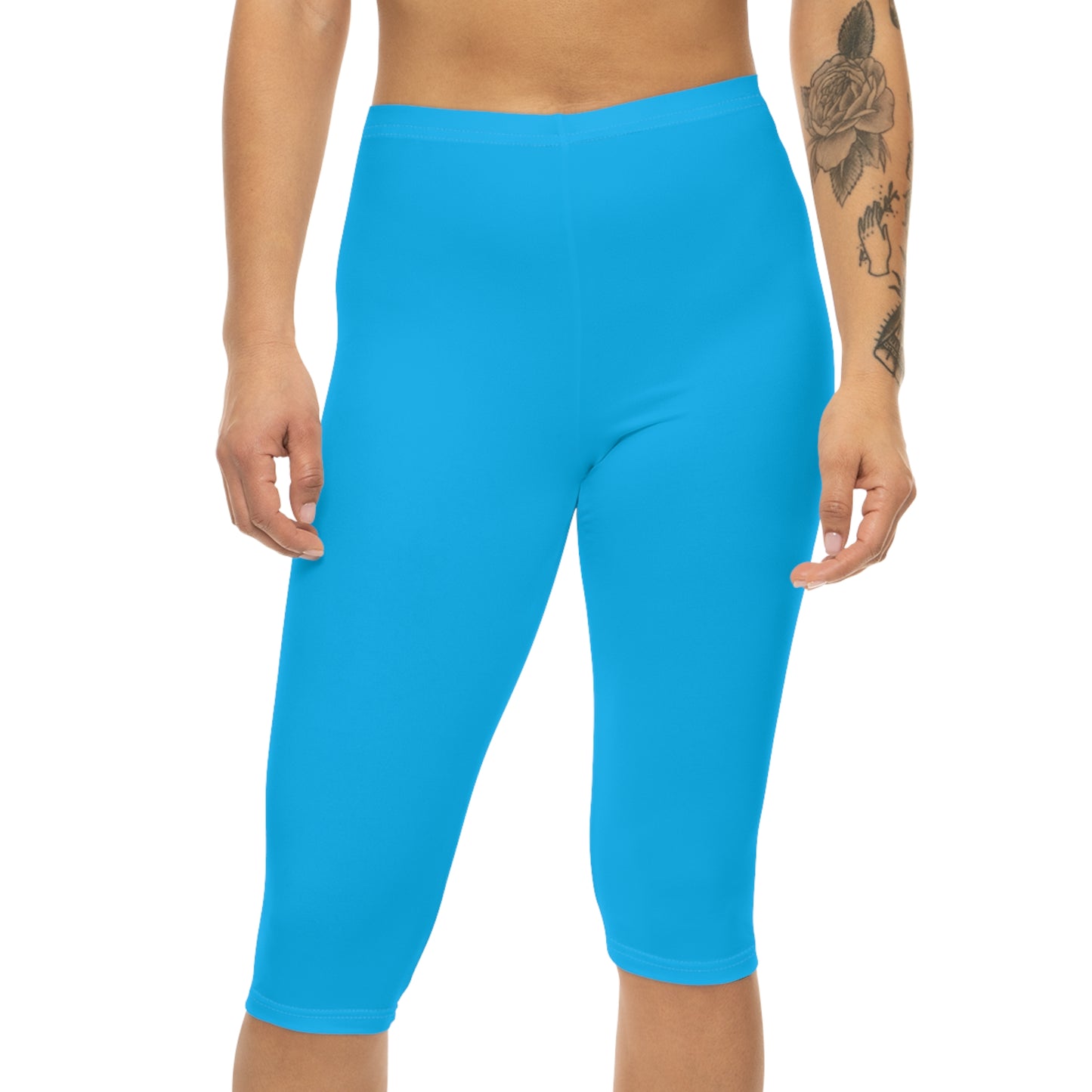 Deep Sky Blue Color Women's Brushed Suede Poly Span Casual Capri Leggings XS-2XL