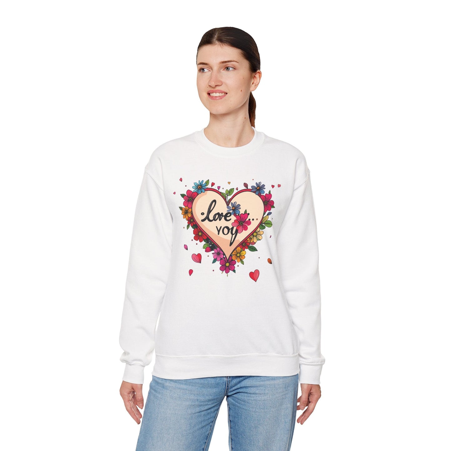 Floral Heart Love Sweatshirt Floral Heart Valentines Day Unisex Crewneck Fifty Fifty Cotton Polyester