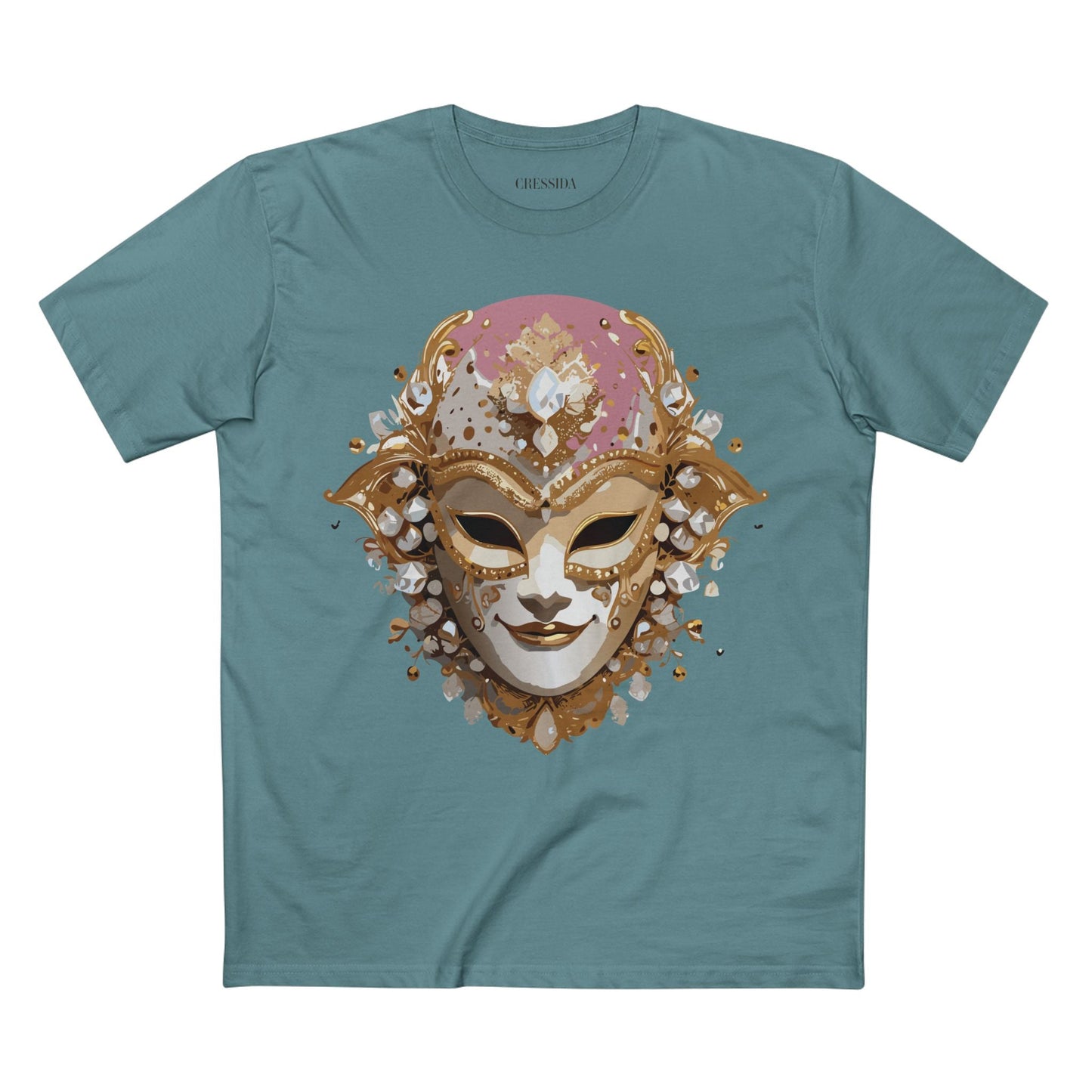 Carnival Mask Graphic T-Shirt Unisex 100 Cotton With Antique Gold Art Design Tee 19