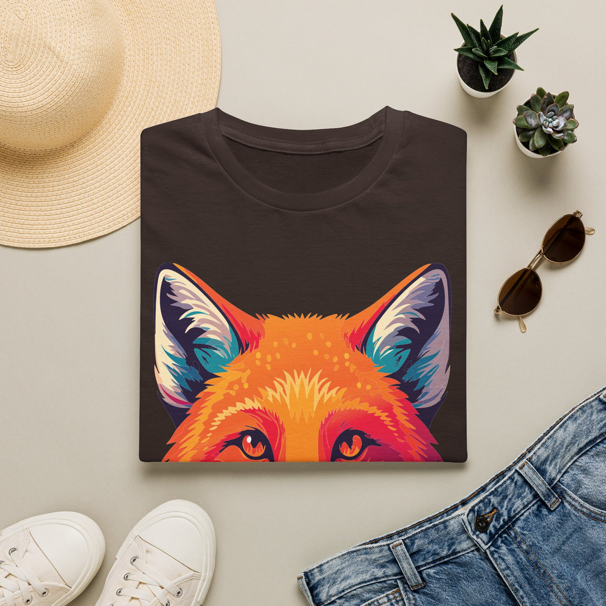 Colorful Fox Illustration T-Shirt | Vibrant Pop Art Fox Tee