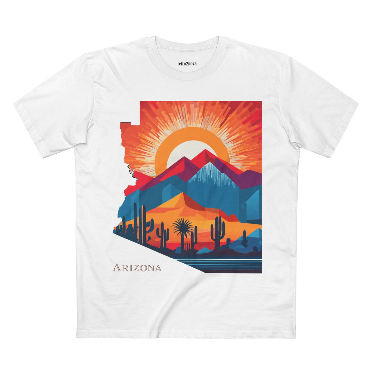 Arizona Desert Sunset Tee | State Silhouette, Cactus Landscape