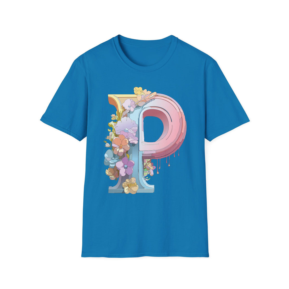 Floral Letter P Monogram T-Shirt | Pink Pastel Initial Tee