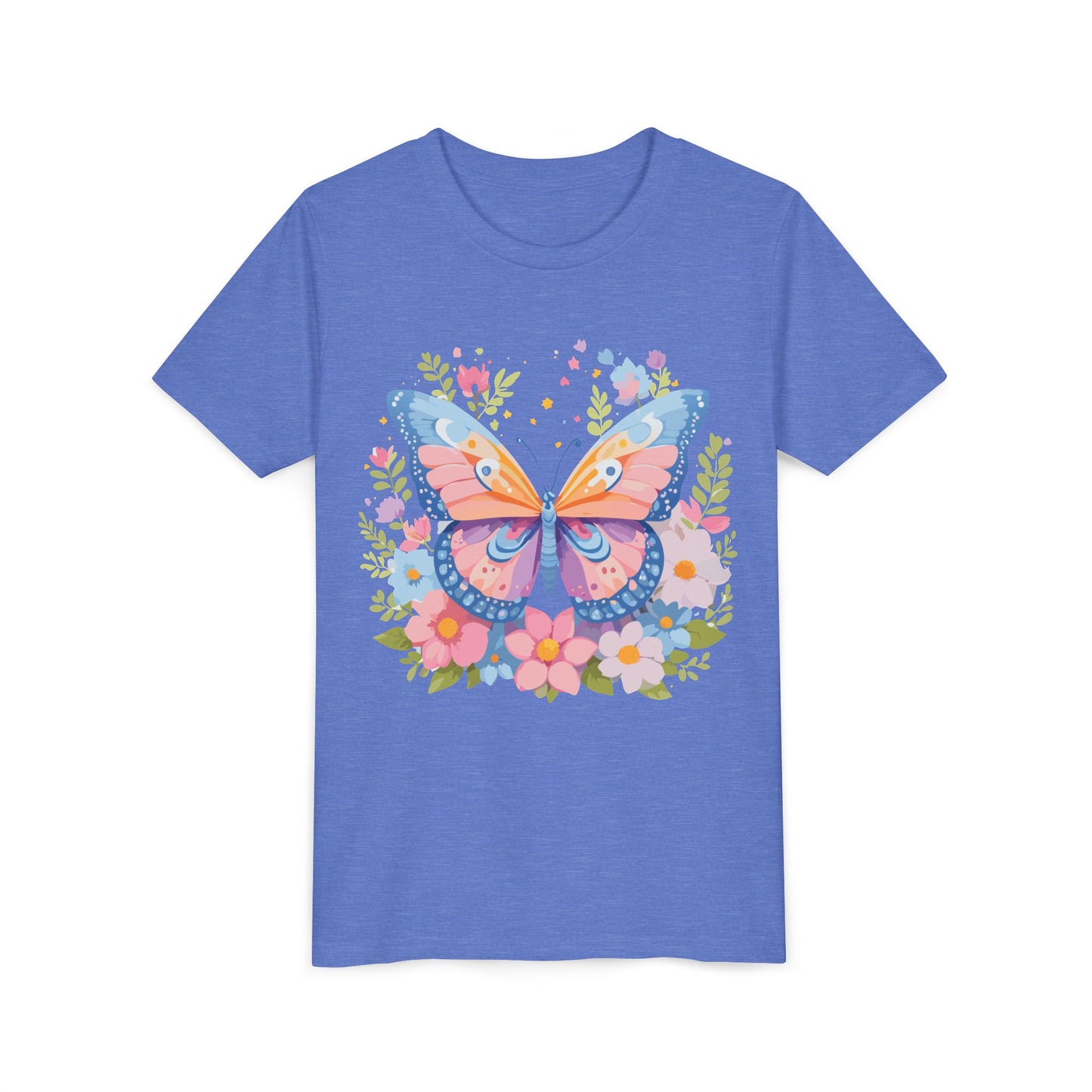 Butterfly Blossom Youth Tee - Colorful Short Sleeve T-Shirt for Spring Celebrations (9-14)