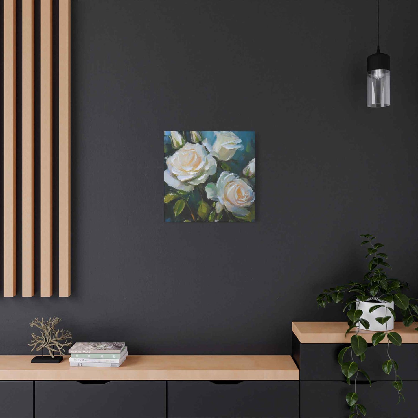 White Roses Print Canvas, Roses Oil Paint Print 20x20, 24x24, 30x30, 32x32, 36x36, Floral Art Design Print Non-Frame MC-20