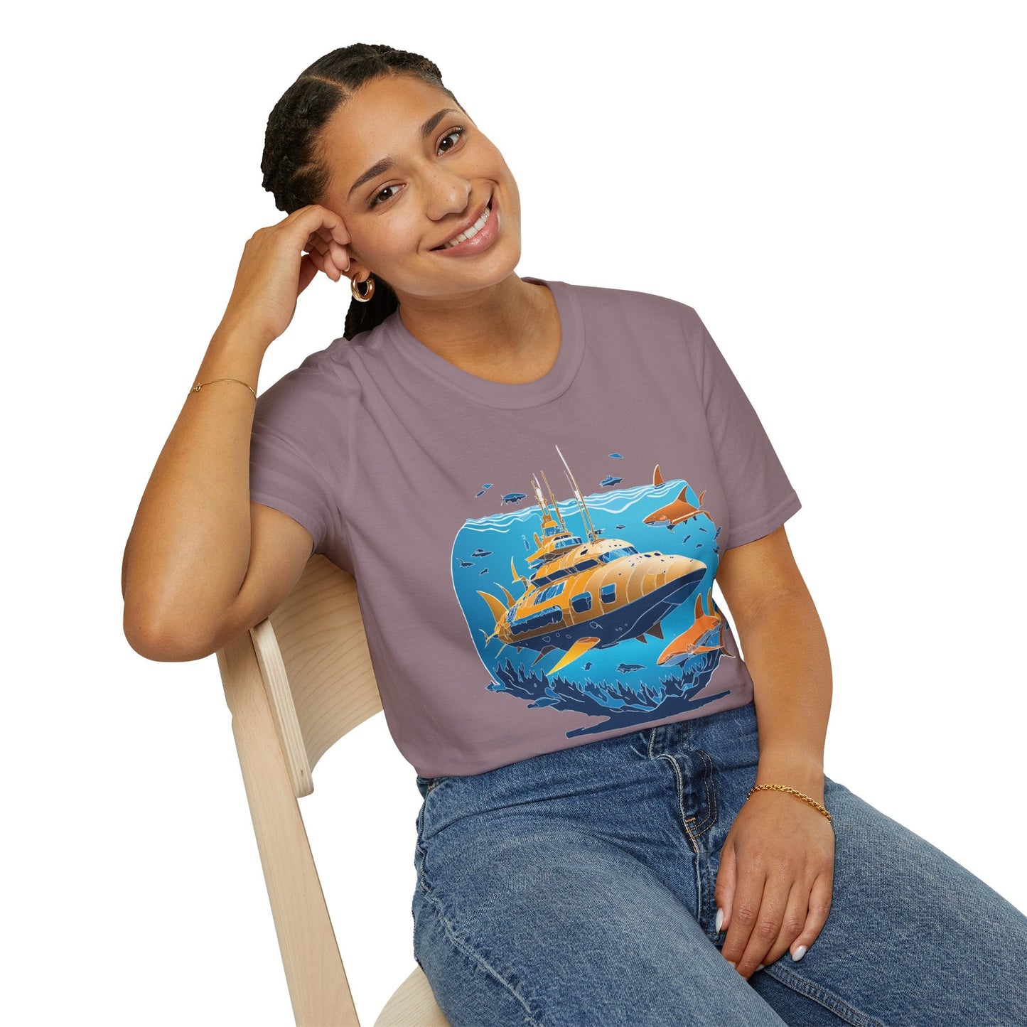 Ocean T Shirt Unisex Gildan Softstyle 64000 100 Percent Cotton Ring Spun U Boat Design Graphic