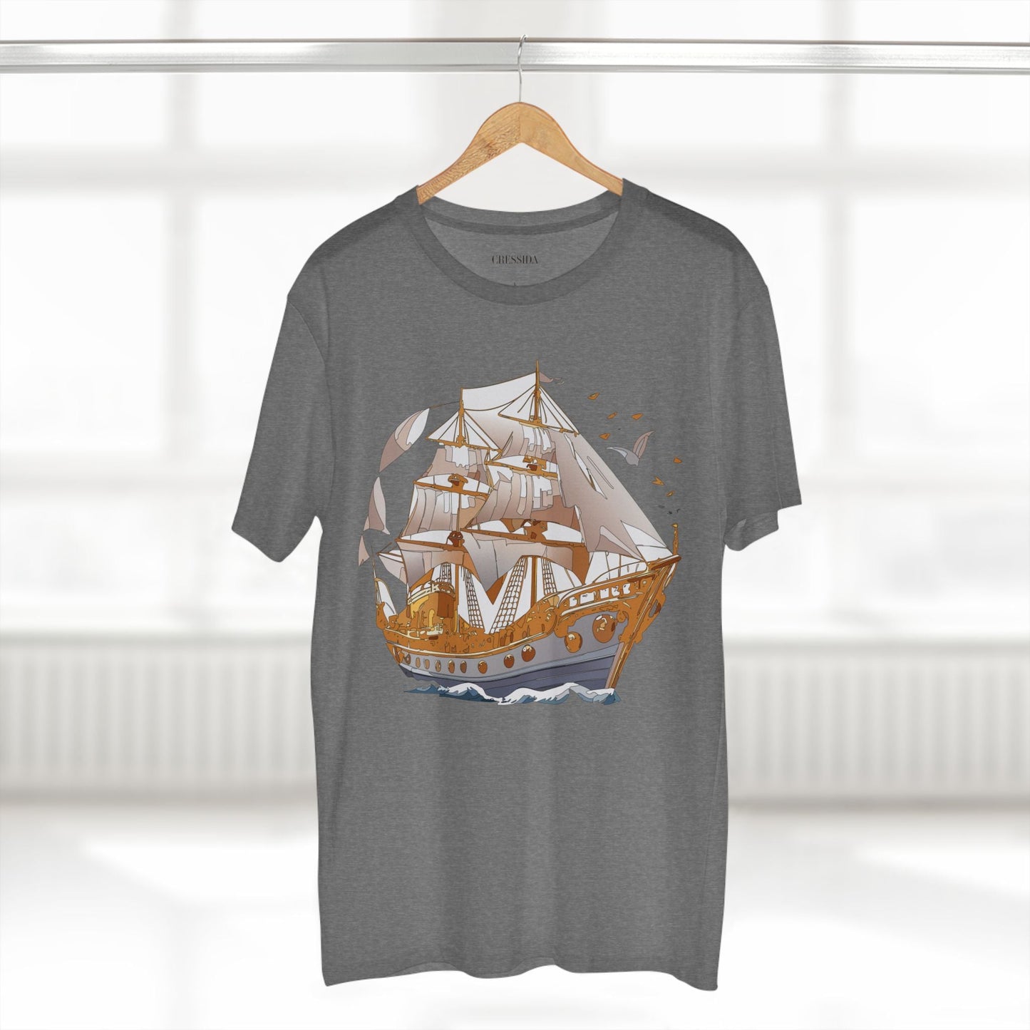 Ship Graphic Unisex 100 Cotton T-Shirt with Gold Frigate Art Design 1