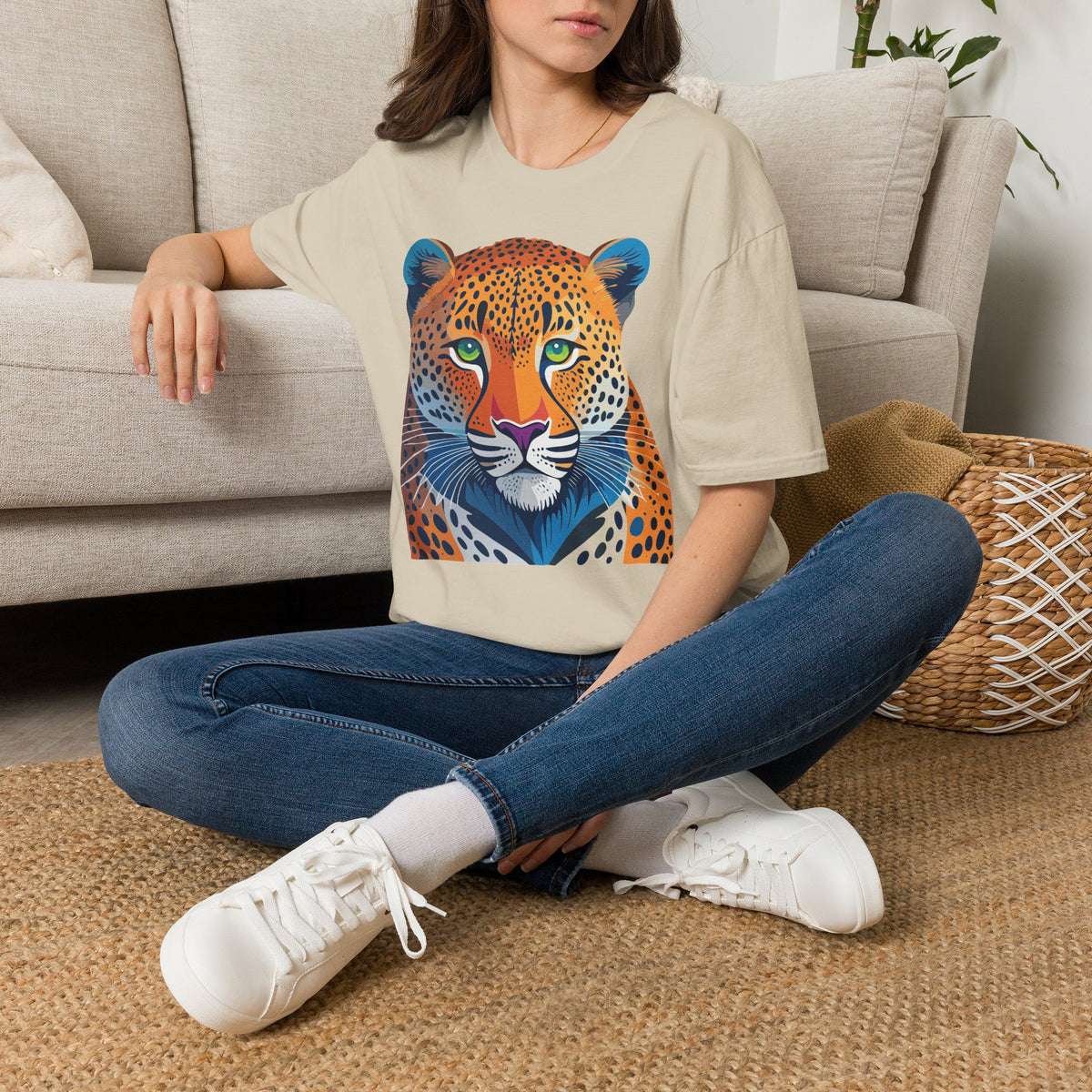 Colorful Leopard Face T-Shirt | Vibrant Big Cat Illustration