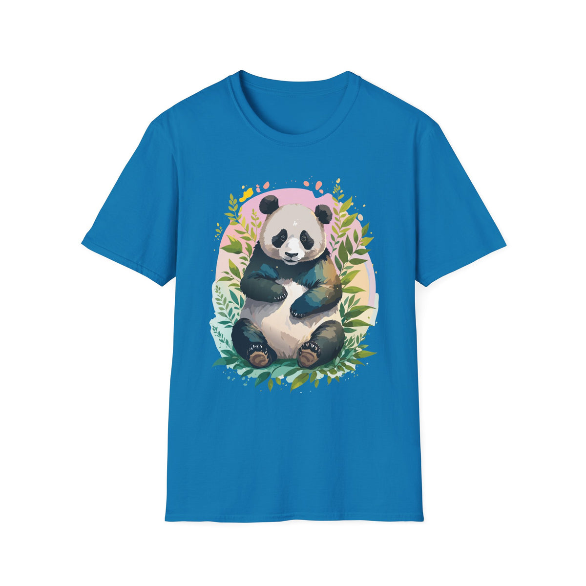 Cute Panda Illustration T-Shirt | Watercolor Bamboo Leaves Tee