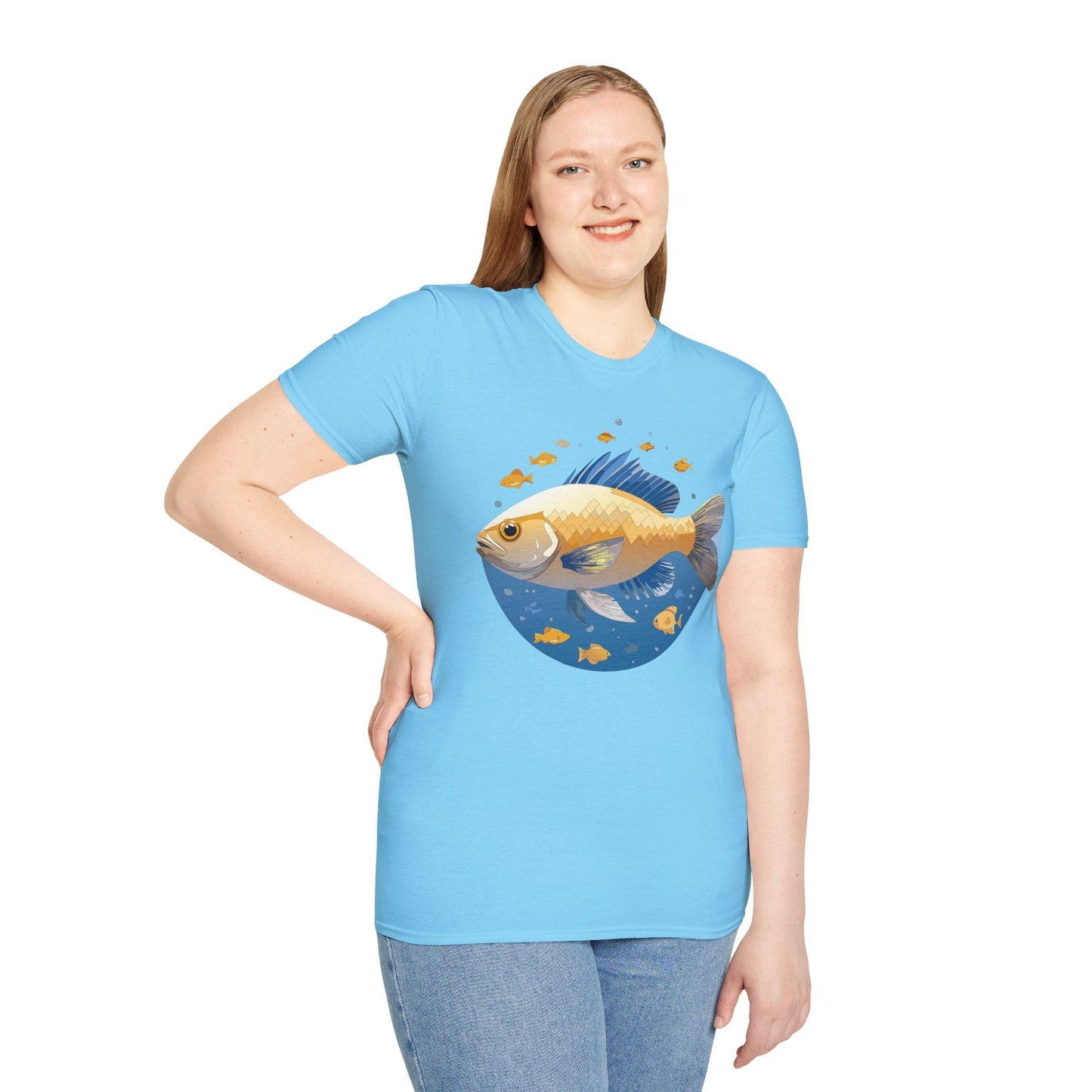 Fish Art Graphic Tee Shirt Unisex Gildan Softstyle 64000 100 Percent Ring Spun Cotton