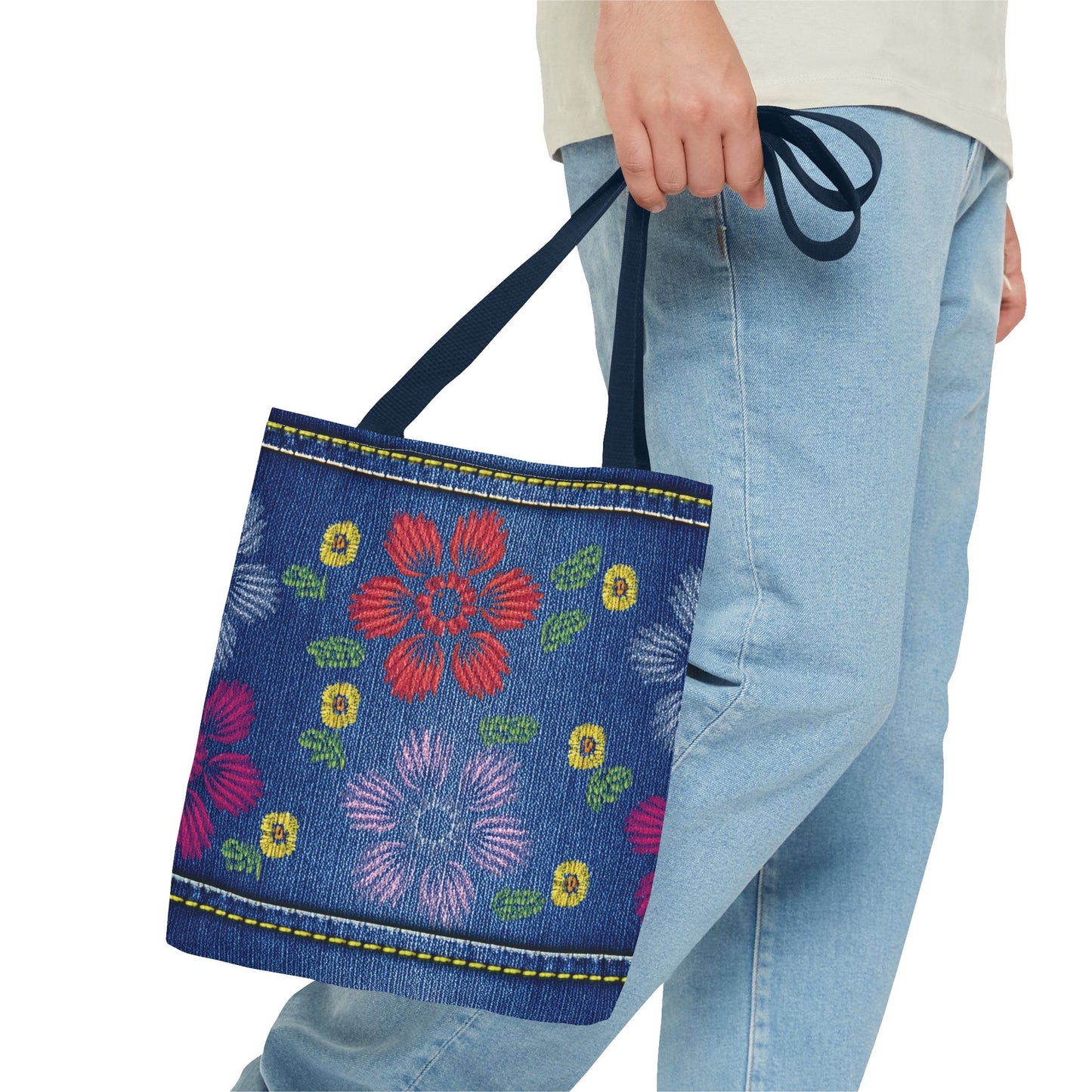 Denim Fabric Imitation Print Unisex Canvas Bag Poly Spun 3 Sizes Tote Bag 131