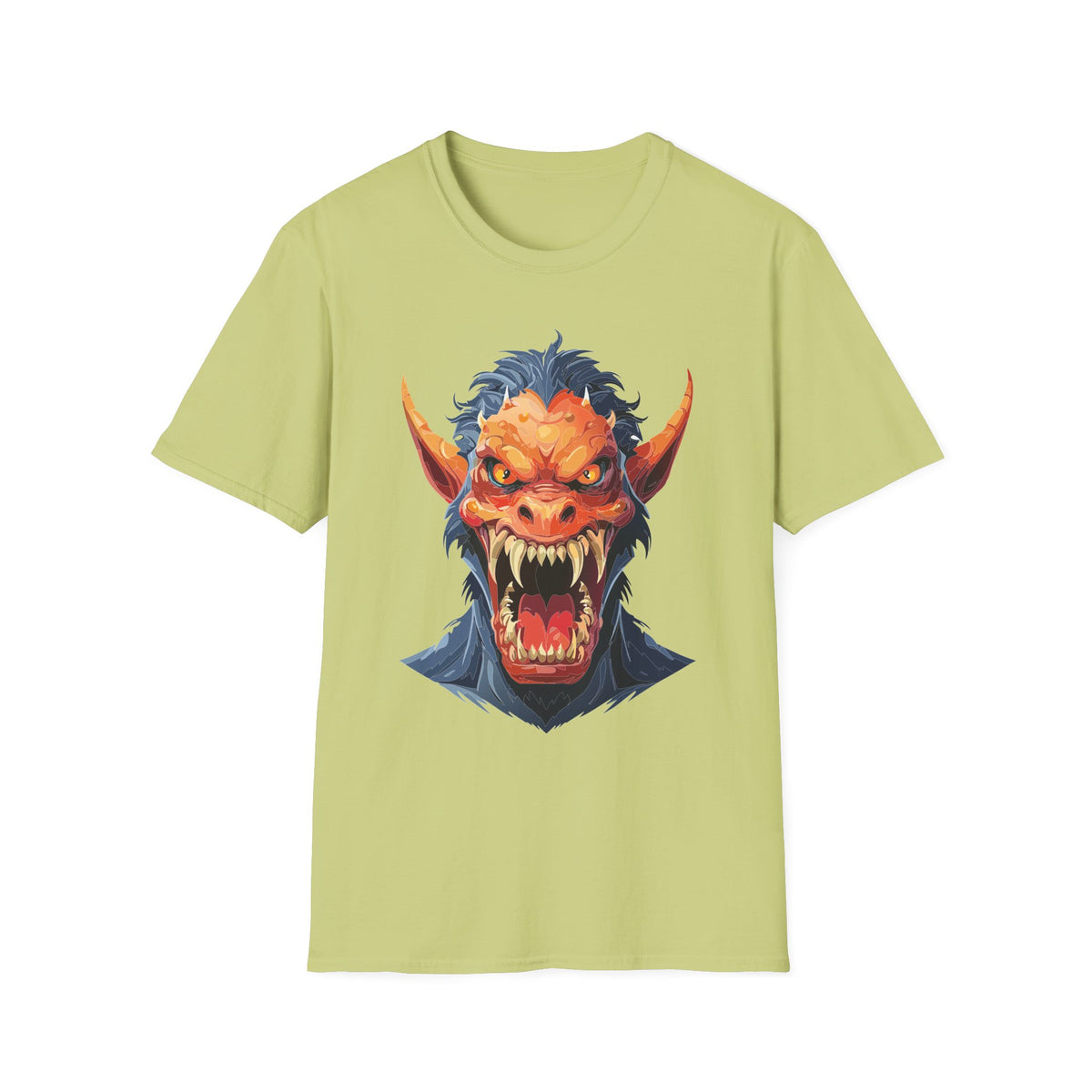 Demonic Monster Head T-Shirt — Fierce Horror Cartoon Graphic Tee Unisex 100 Cotton Gildan T-Shirt