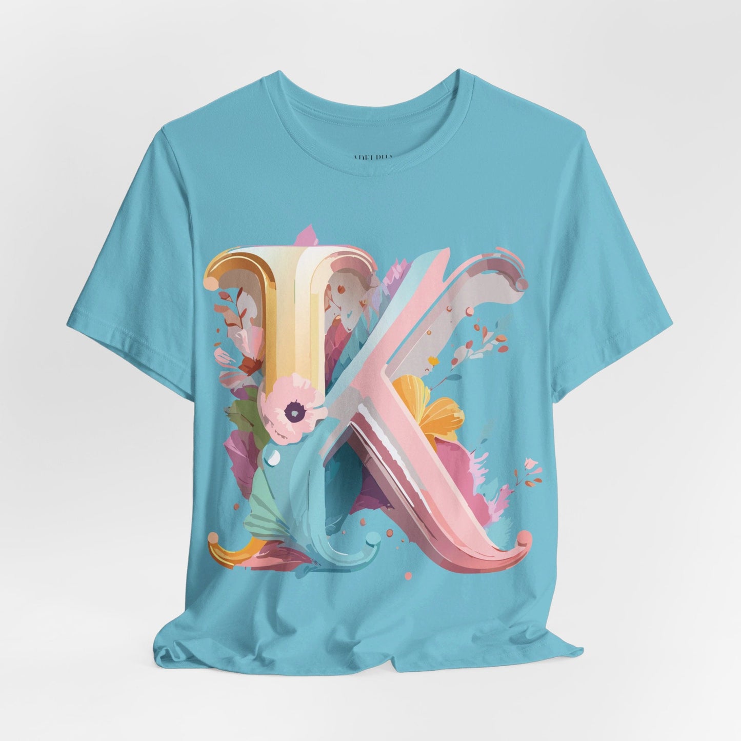 Letter K Graphic Tee Unisex Vintage Inspired Art Design Short Sleeve Shirt Adelpha