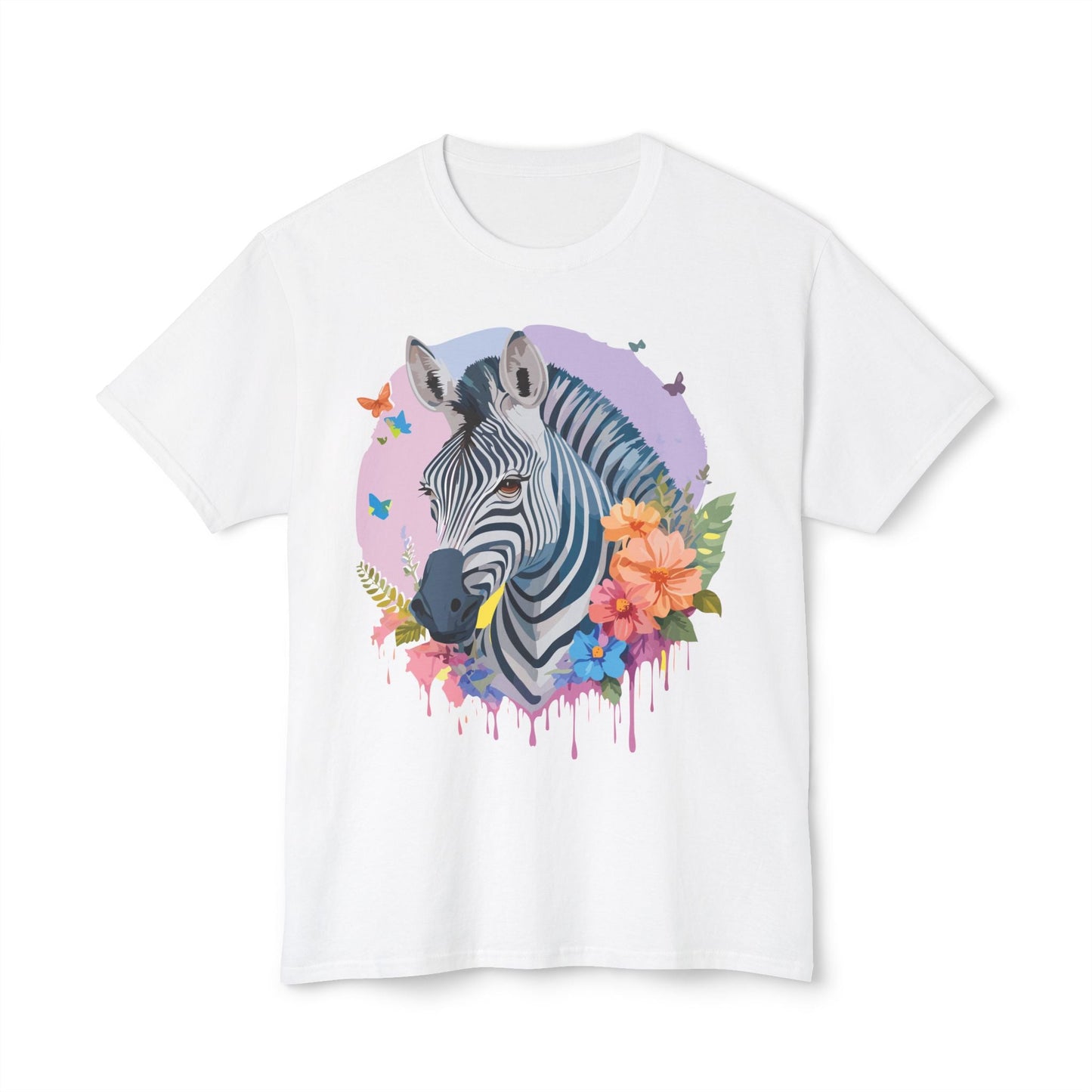 Unisex Zebra T Shirt With Art Print HD Cotton Vintage Zebra Tee Floral Design Graphic Tee