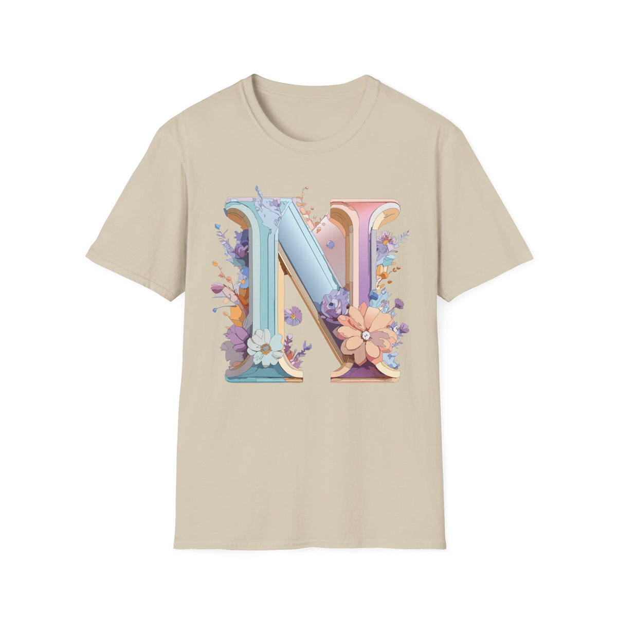 Floral Letter N T-Shirt | Monogram Initial N Tee