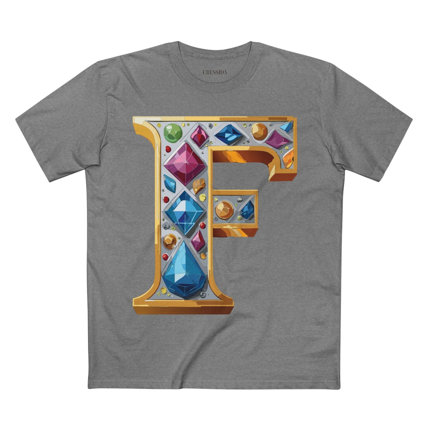 Letter F Graphic Design Tee Unisex 100 Cotton With Antique Gold Letters Artwork T-Shirt