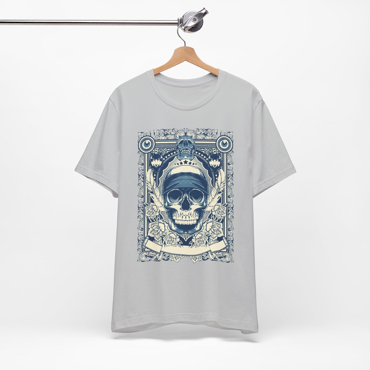 Skull Crown Graphic Tee Vintage Ornate Skull Illustration Rock Band T-Shirt