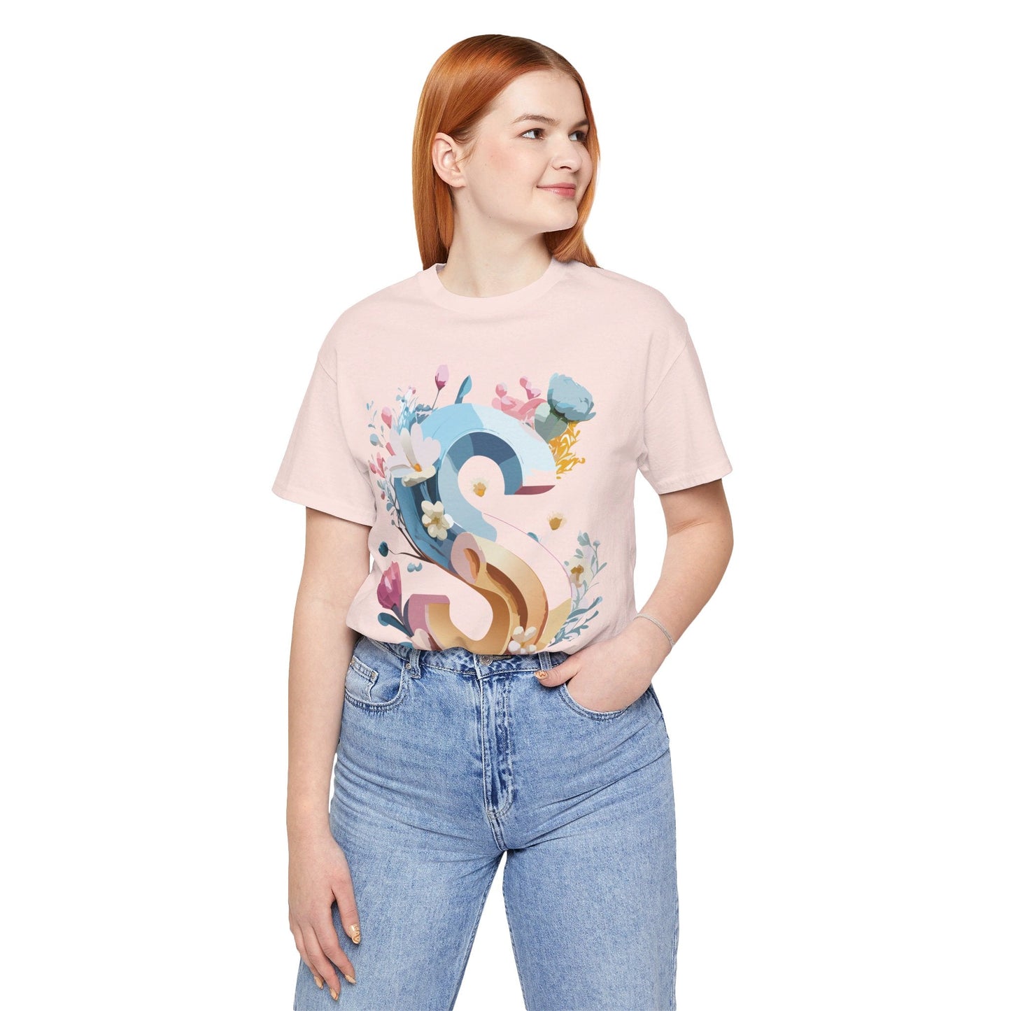 Letter S Shirt Graphic Tee Unisex Short Sleeve Vintage Inspired Adelpha Art Design