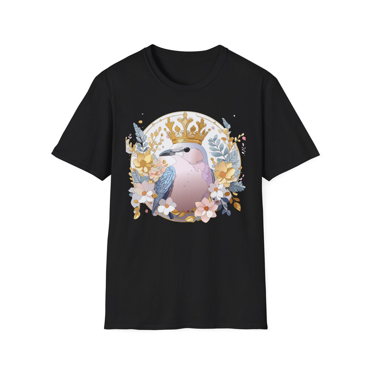 Crowned Pink Kookaburra T-Shirt | Floral Bird Illustration