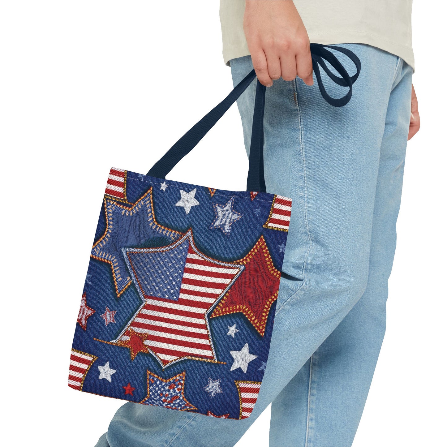 4th of July Graphic Denim Fabric Imitation Print Unisex Canvas Bag Poly Spun 3 Sizes Tote Bag 200-5