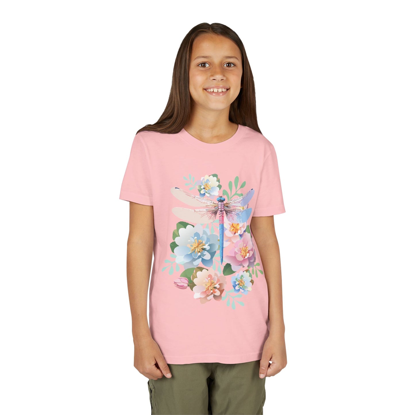 Dragonfly Blossom Youth Tee - Colorful Short Sleeve T-Shirt for Spring Celebrations (9-14)