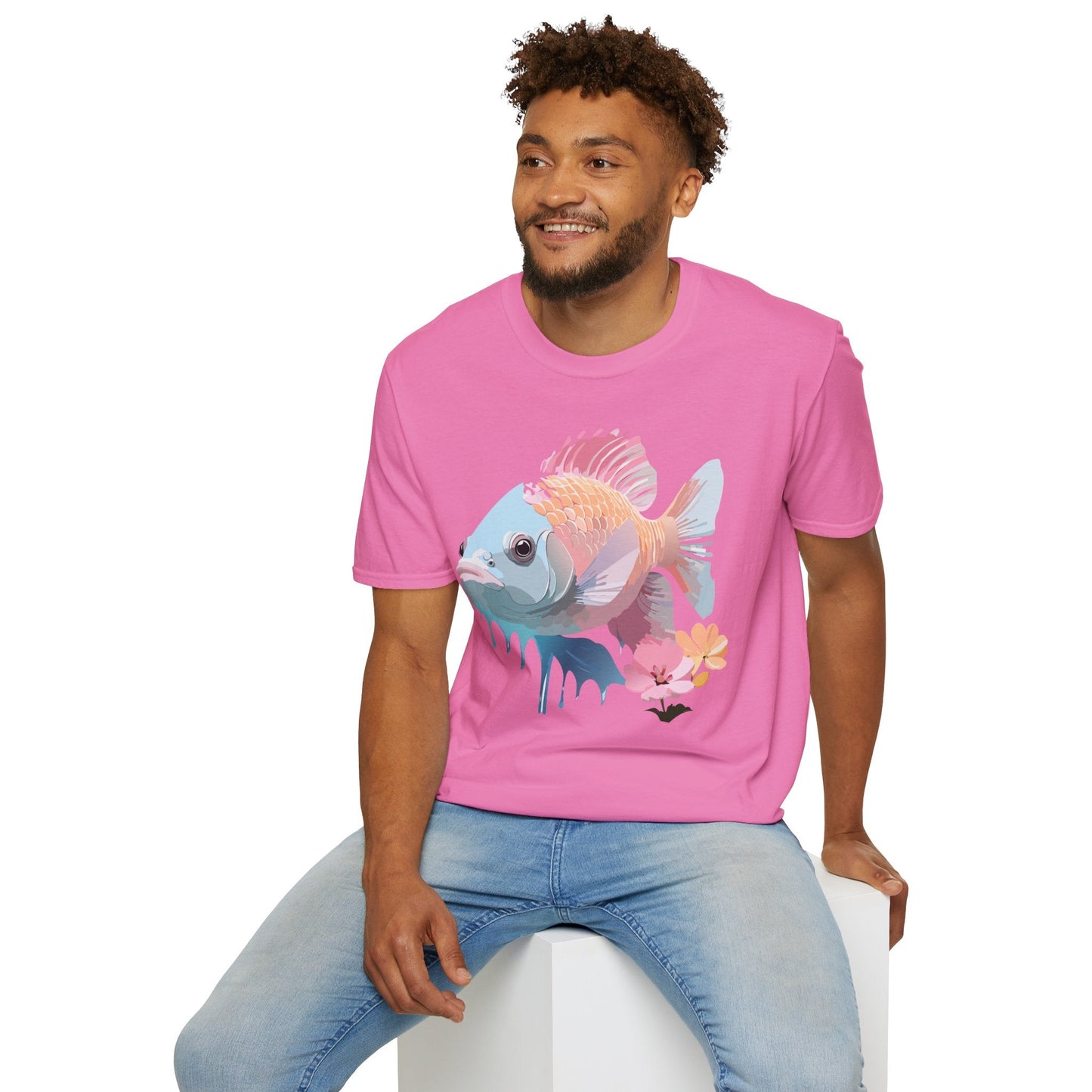 Fish Art Design Shirt Unisex Graphic Tee 100 Percent Ring Spun Cotton Softstyle Gildan 64000