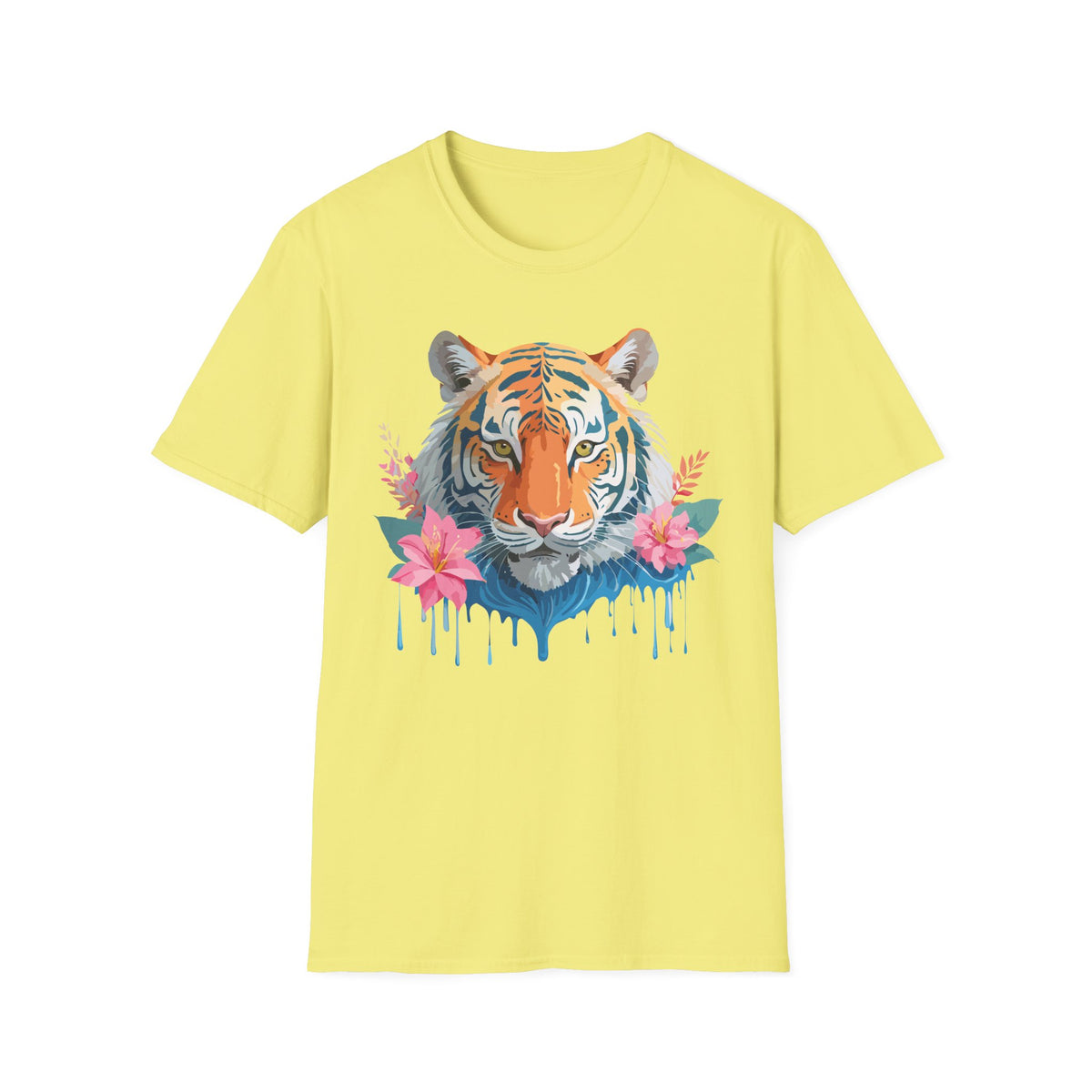 Watercolor Tiger with Floral Accents T-Shirt | Tropical Animal Art