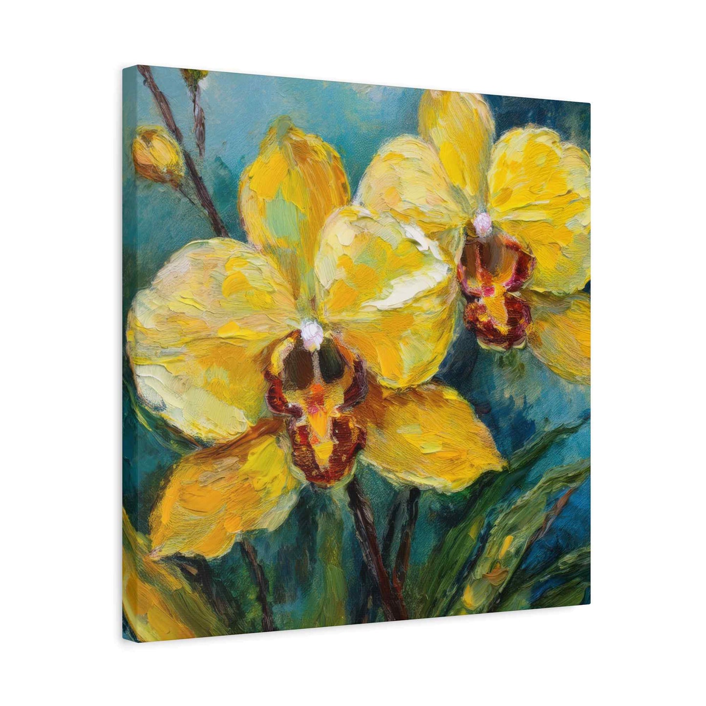 Yellow Orchids Print Canvas, Floral Oil Paint Print 20x20, 24x24, 30x30, 32x32, 36x36 Art Design Pine-Wood Inner Frame MC-139