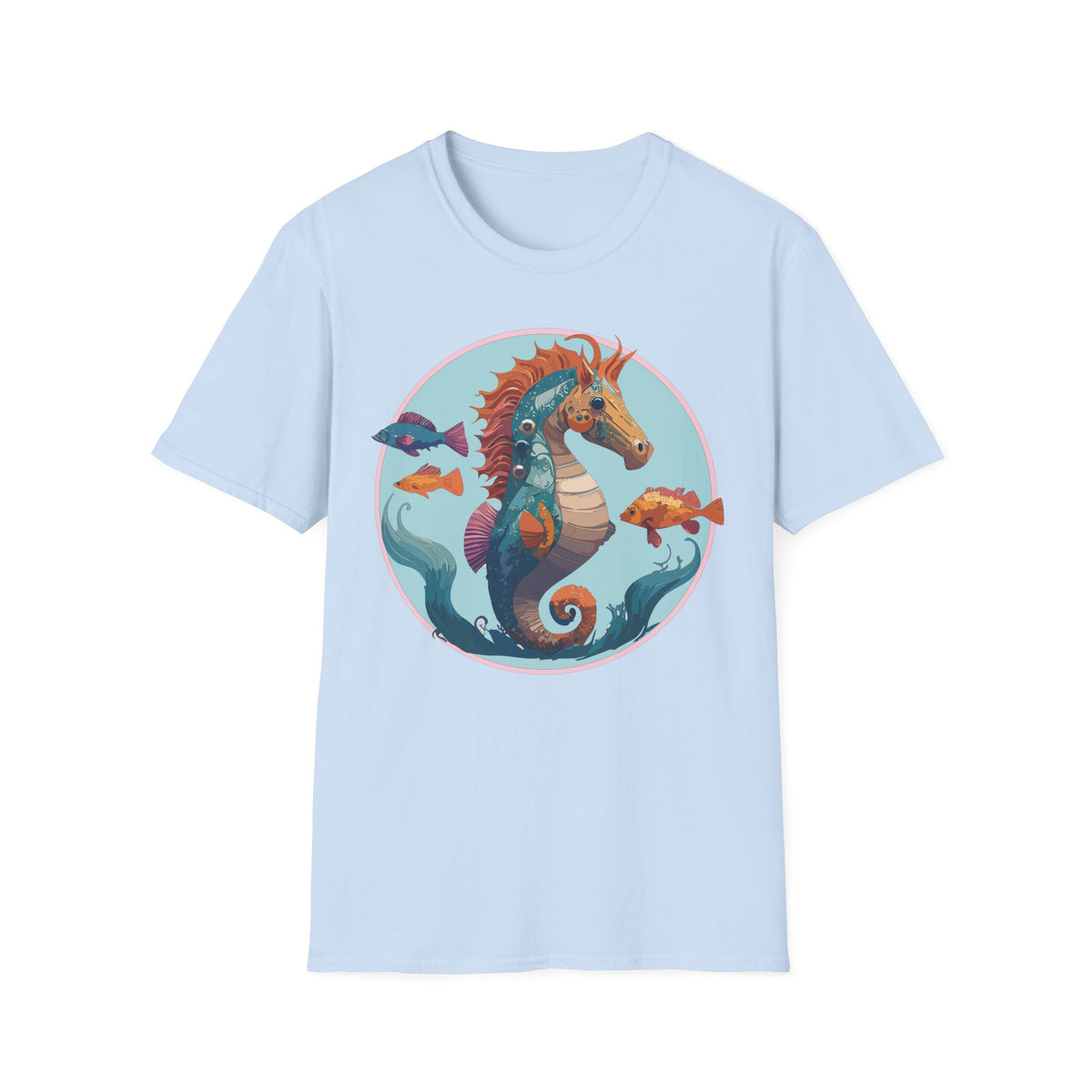Colorful Seahorse Illustration T-Shirt | Ocean Fish Scene