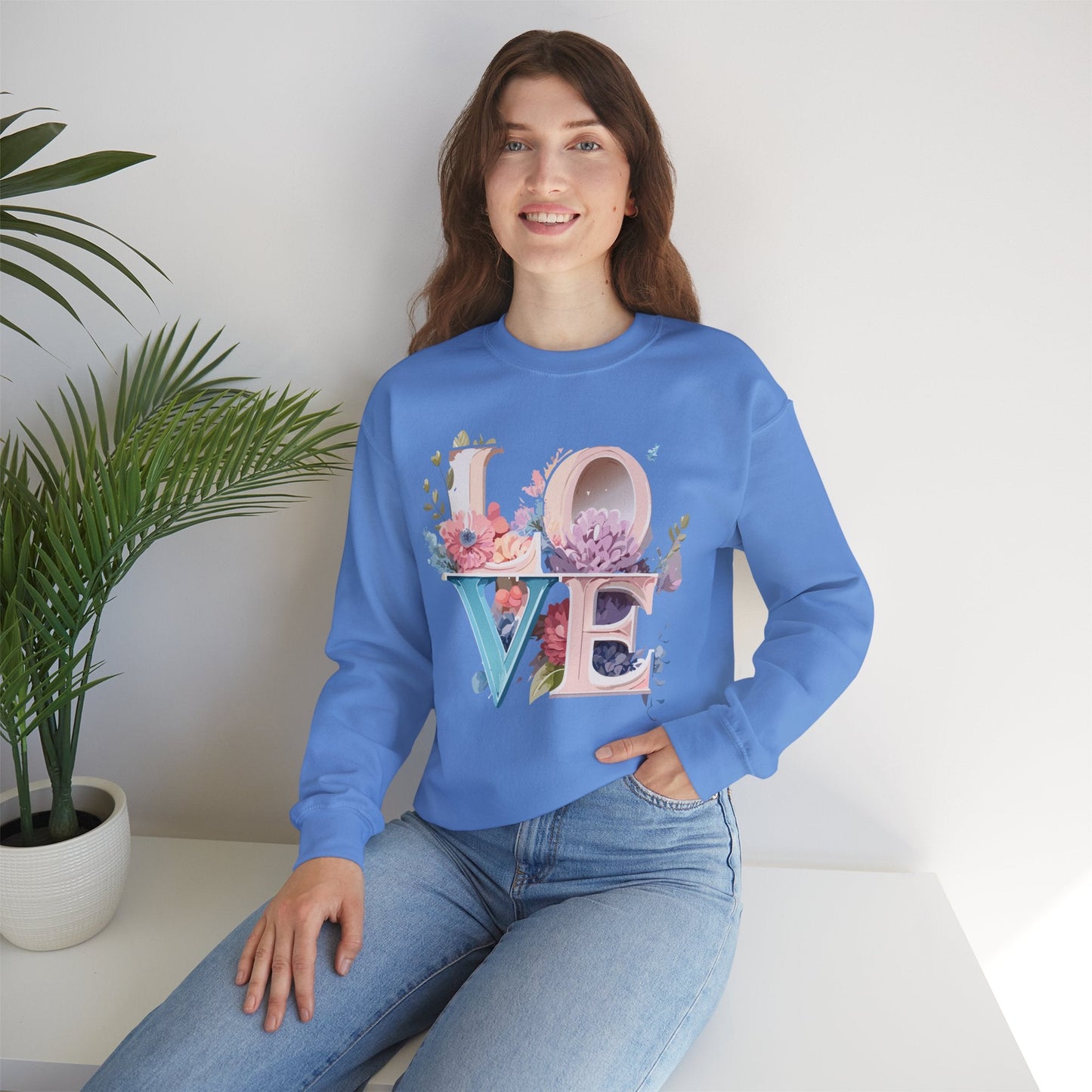Floral Love Sweatshirt Valentines Day Sweatshirt Love Flower Unisex Crewneck Sweatshirt