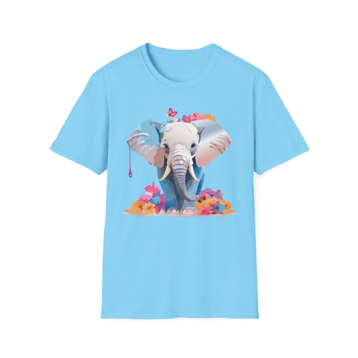 Floral Baby Elephant Tee | Elephant Face Graphic T-Shirt, Watercolor Flowers