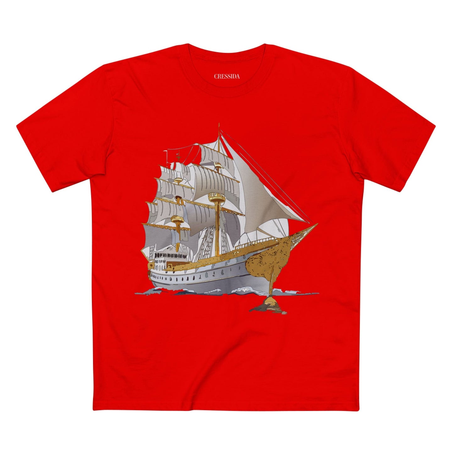 Ship Graphic Unisex 100 Cotton T-Shirt with Gold Frigate Art Design 6