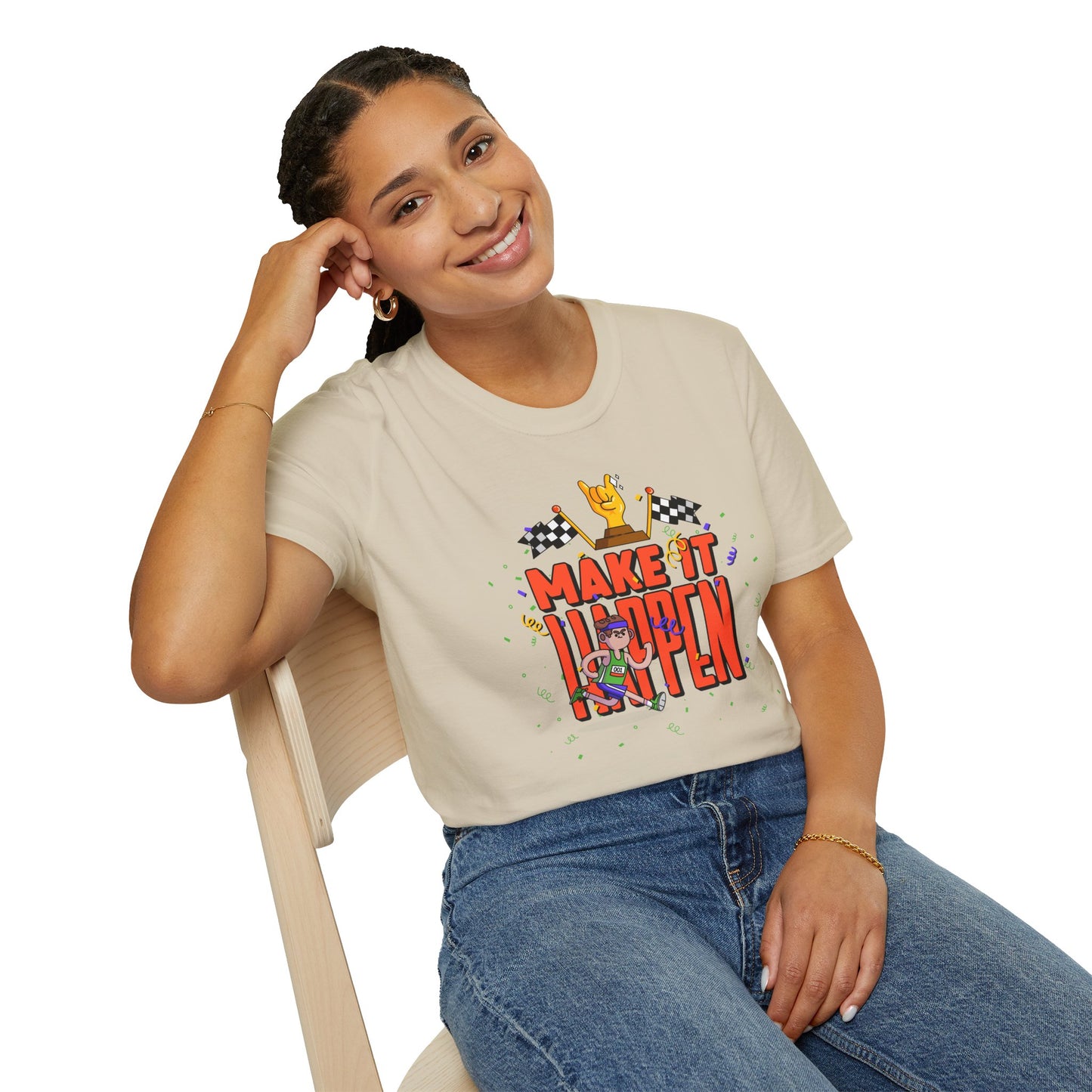 Make It Happen Racing Graphic T-Shirt Unisex Cotton Short Sleeves Gildan Softstyle 64000 Tee