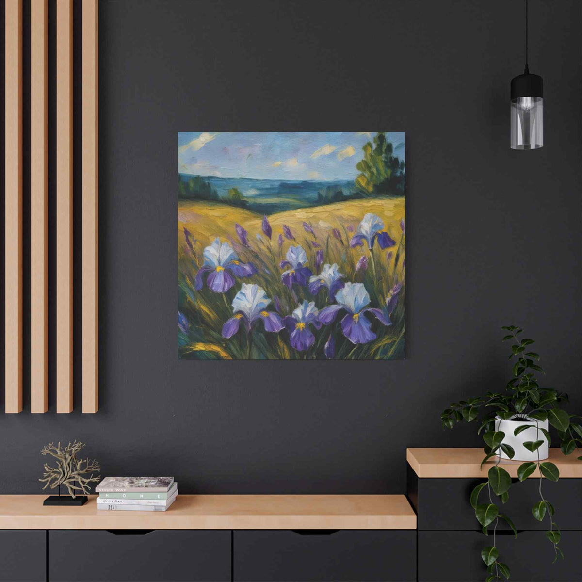 Irises Floral Print Canvas, Floral Oil Paint Print 20x20, 24x24, 30x30, 32x32, 36x36 Art Design Pine-Wood Inner Frame MC-181