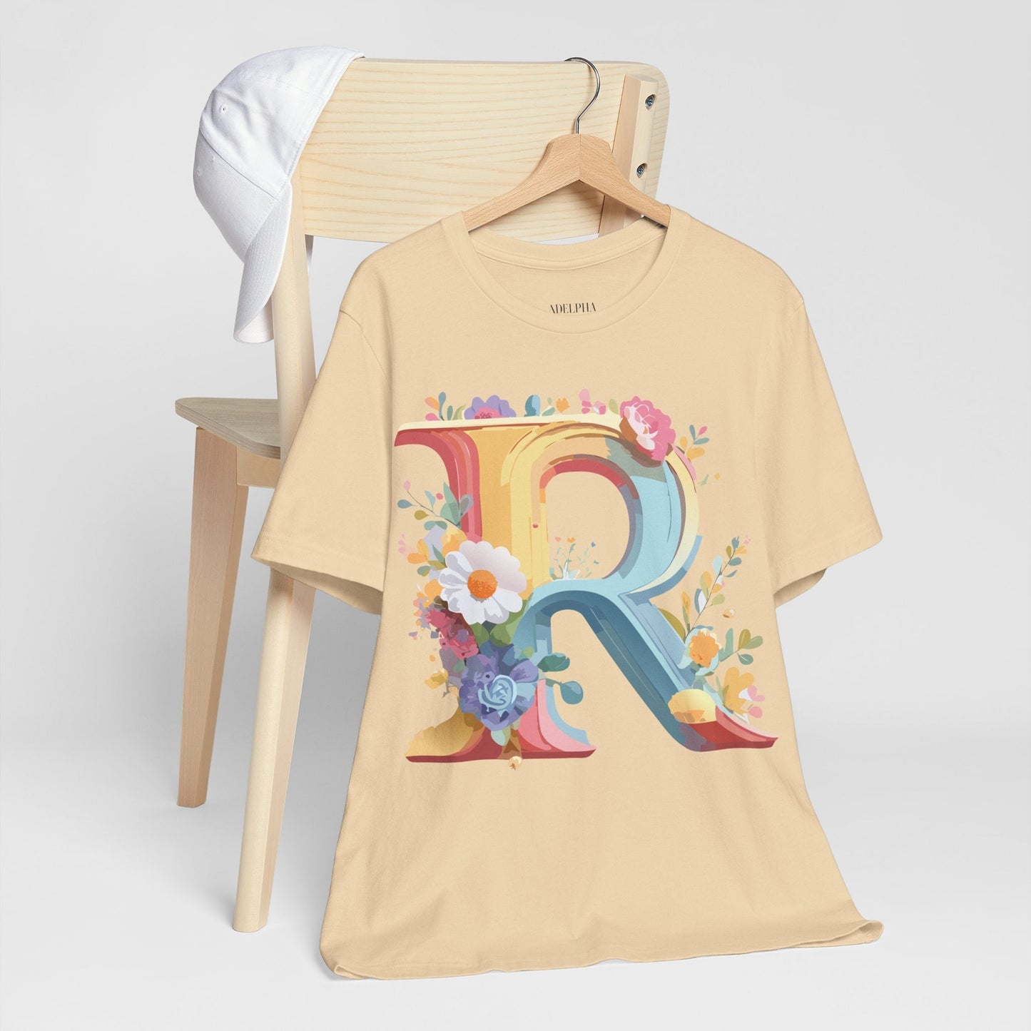 Adelpha Letter R Graphic Tee Unisex Short Sleeve Vintage Style Art Design Artwork Premium Fit