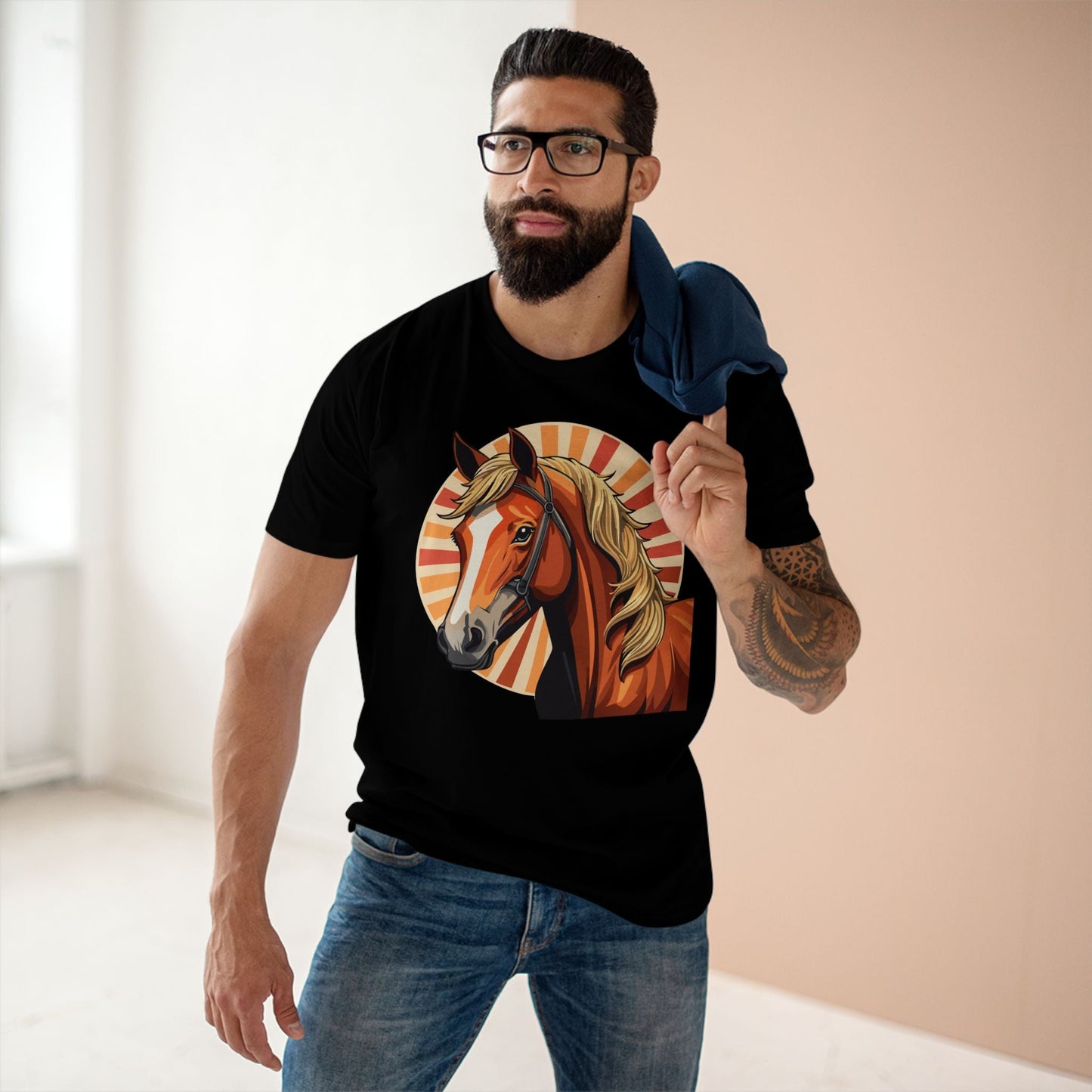 Unisex Premium Cotton Art Tee Featuring Horse Illustration Retro2Nova Animals Shirt Collection For All Seasons