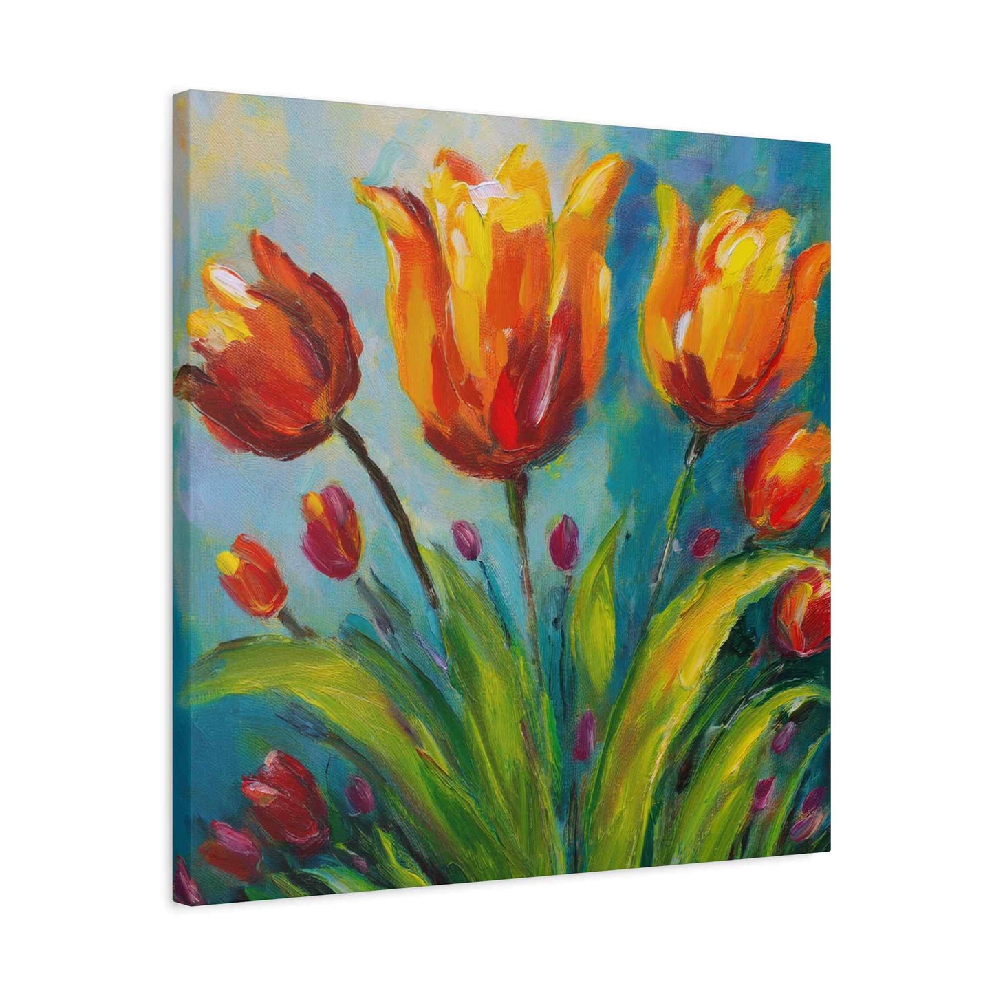 Tulips Print Canvas, Floral Oil Paint Print 20x20, 24x24, 30x30, 32x32, 36x36 Art Design Pine-Wood Inner Frame MC-143