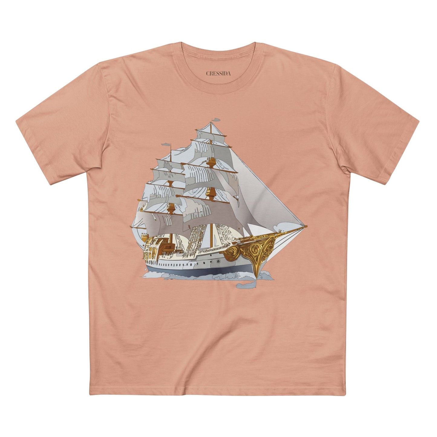 Ship Graphic Unisex 100 Cotton T-Shirt with Gold Frigate Art Design 8