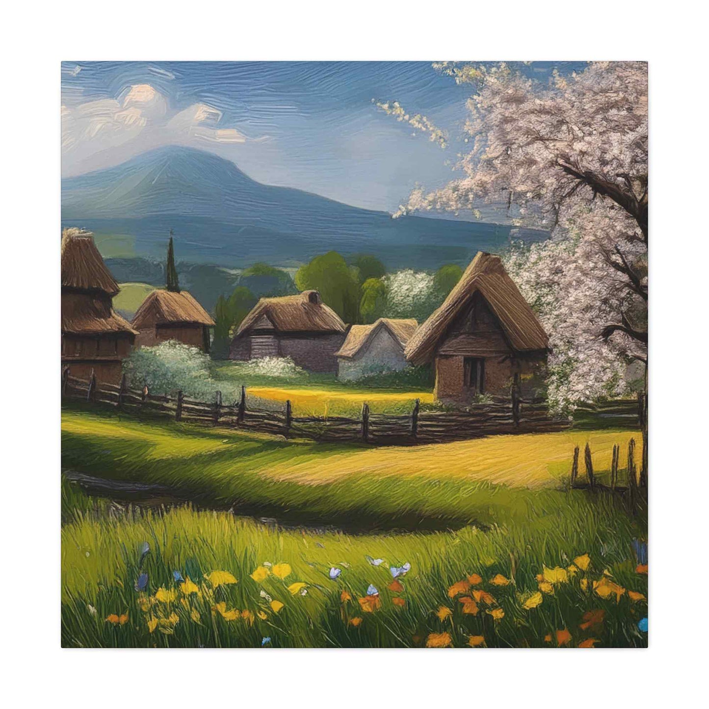 Countryside Spring Print Canvas, Oil Paint Print 20x20, 24x24, 30x30, 32x32, 36x36 Art Design Pine-Wood Inner Frame MC-110