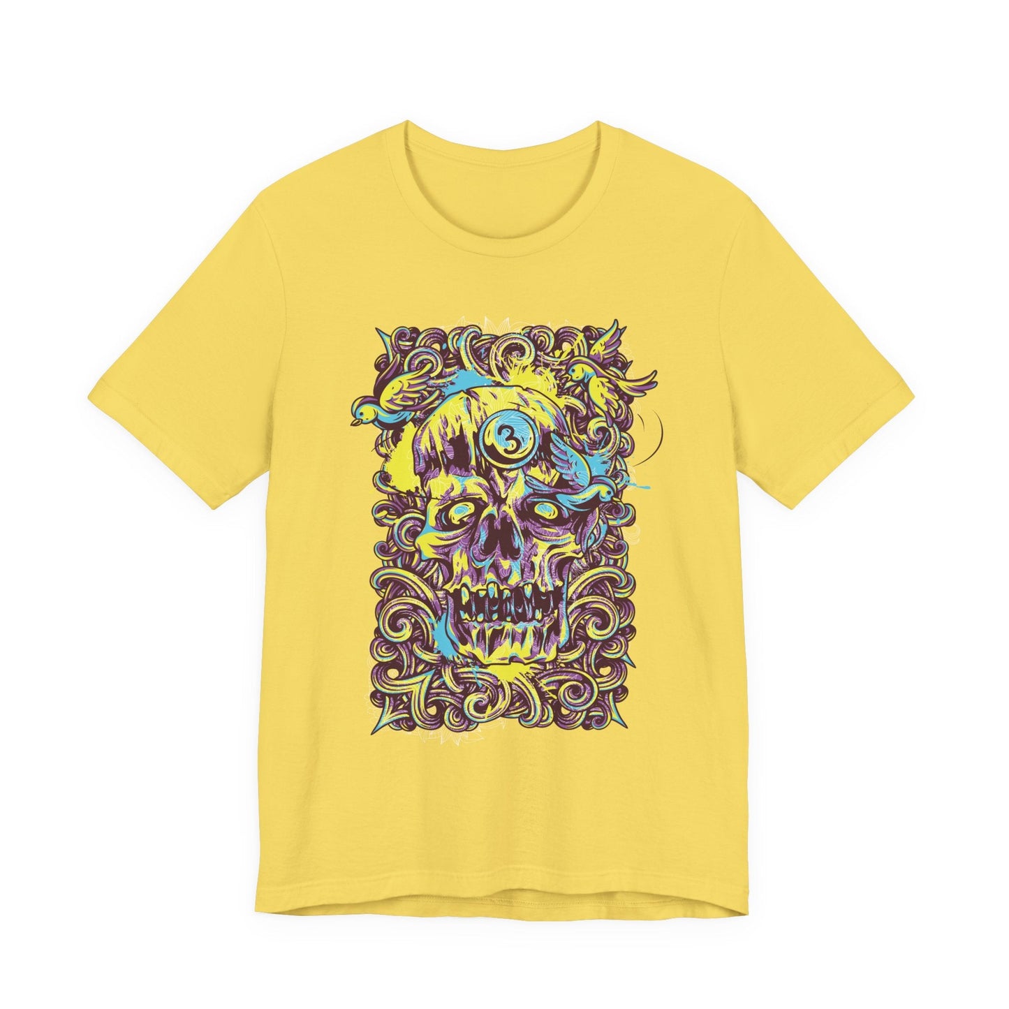 Colorful Skull Illustration Graphic Unisex Cotton T-Shirt r41