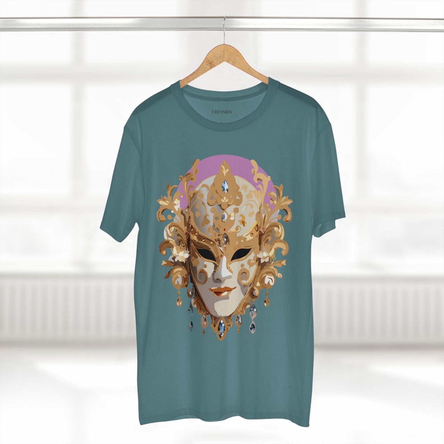 Carnival Mask Graphic T-Shirt Unisex 100 Cotton With Antique Gold Art Design Tee 10