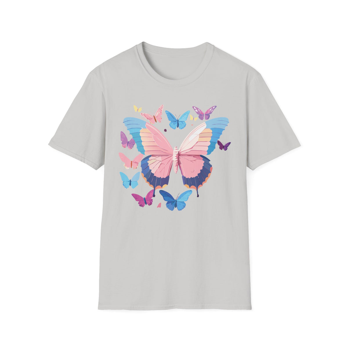 Butterfly Cluster T-Shirt — Pastel Pink & Blue Butterfly Graphic Tee Unisex 100 Cotton Gildan T-Shirt