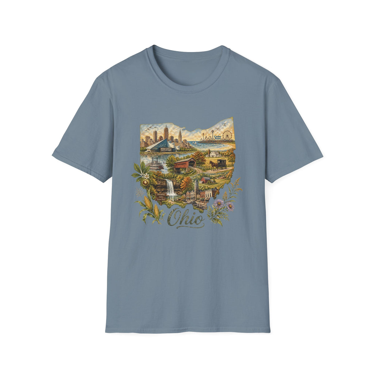 Ohio Vintage Landscape T-Shirt — Retro State Pride Travel Tourist Graphic Design Unisex 100 Cotton Gildan T-Shirt