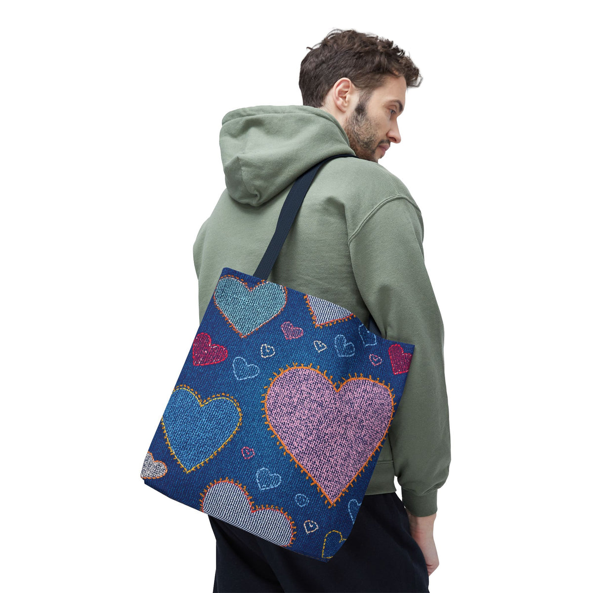 Love Day Graphic Design Denim Fabric Imitation Print Unisex Canvas Bag POLY 3 Sizes Tote Bag 201-27