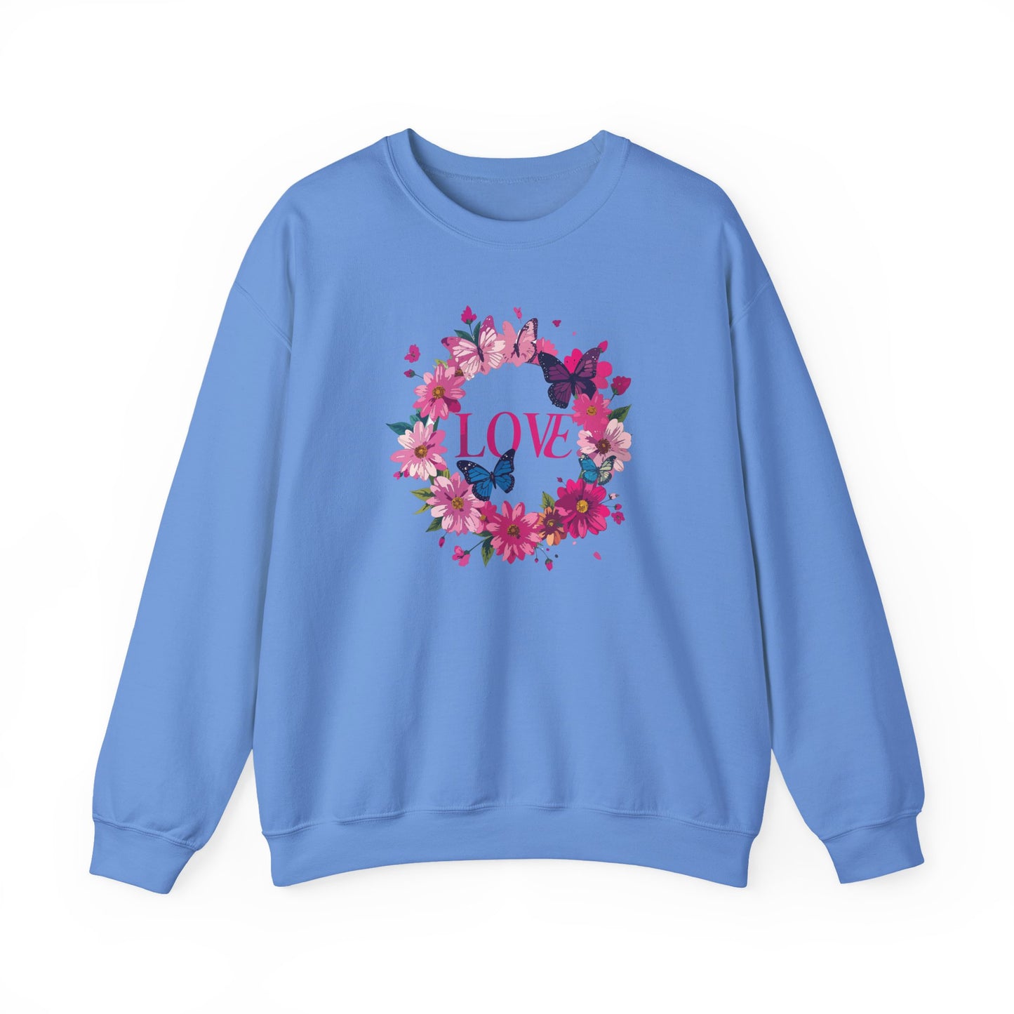 Unisex Floral Love Sweatshirt, Love Floral Sweatshirt, Floral Butterfly Sweatshirt, 50/50 Cotton-Poly Valentine's Day Sweatshirt 04