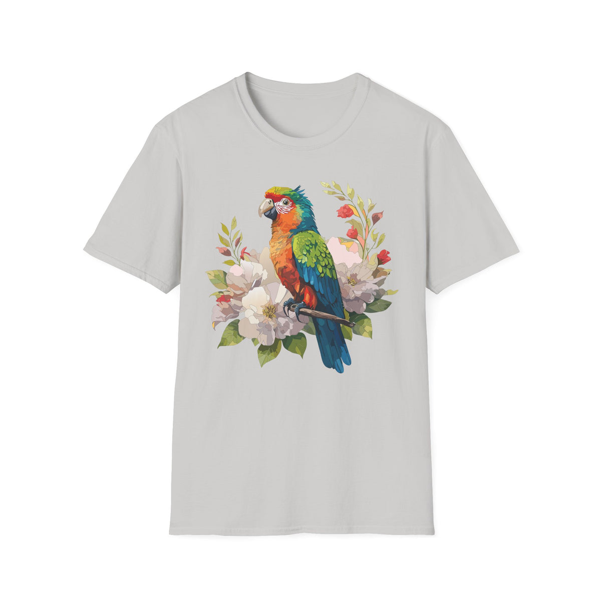 Colorful Parrot Illustration T-Shirt | Tropical Bird Floral Art