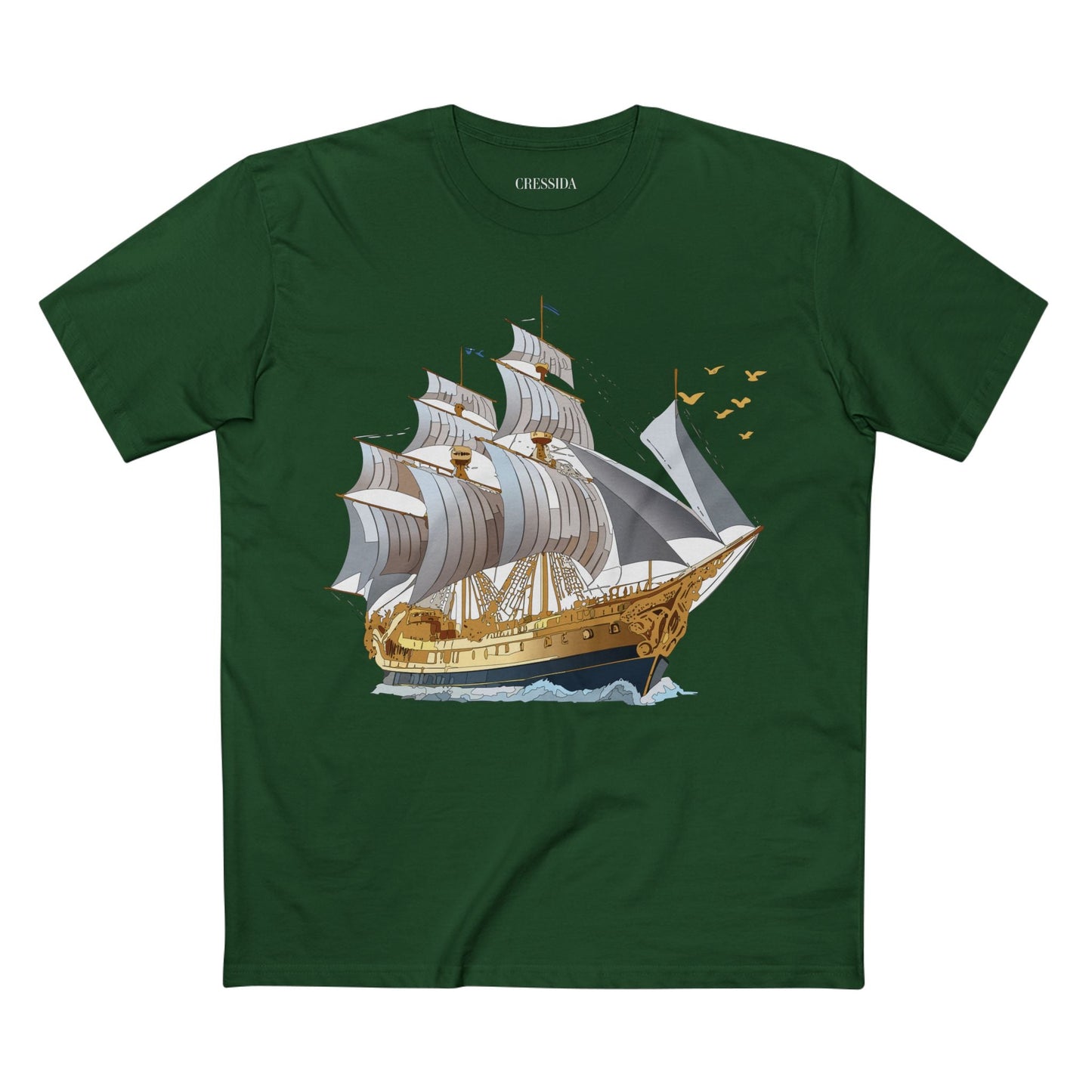 Ship Graphic Unisex 100 Cotton T-Shirt with Gold Frigate Art Design 14