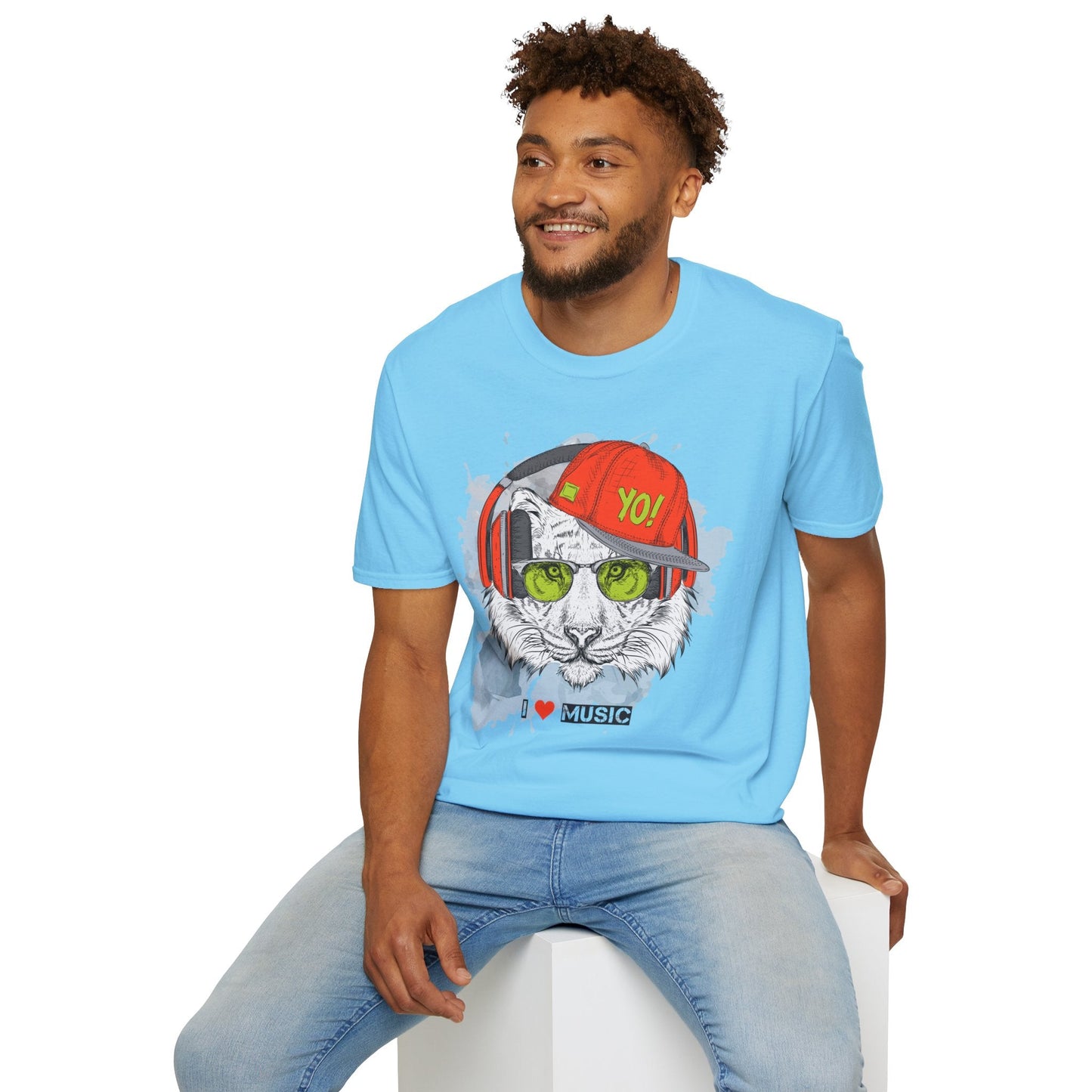 I Love Music Animals Shirt With Headphones Unisex Tee Gildan Softstyle 64000 Premium Comfort