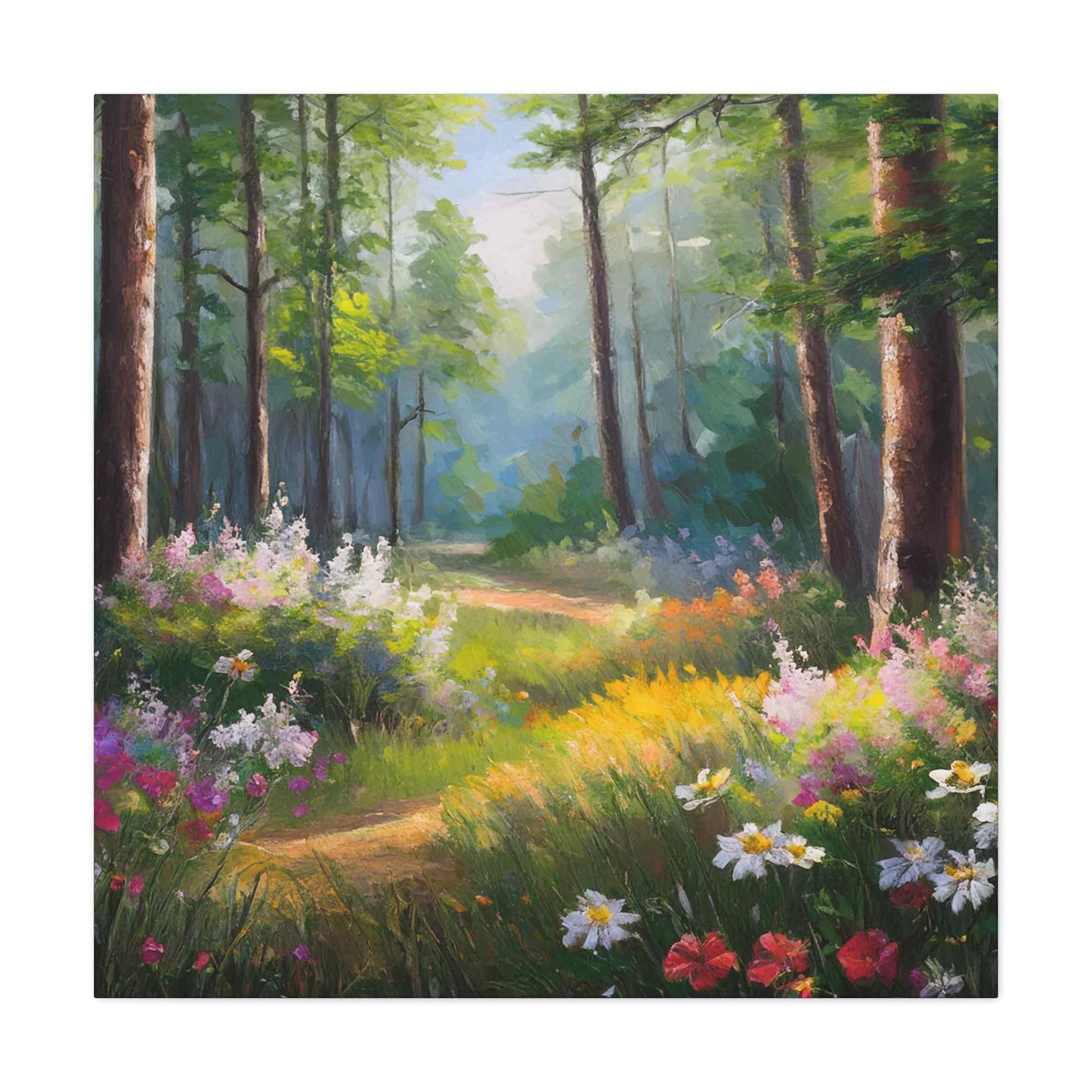 Summer Forest Print Canvas, Oil Paint Print 20x20, 24x24, 30x30, 32x32, 36x36 Art Design Print Pine-Wood Inner Frame MC-91